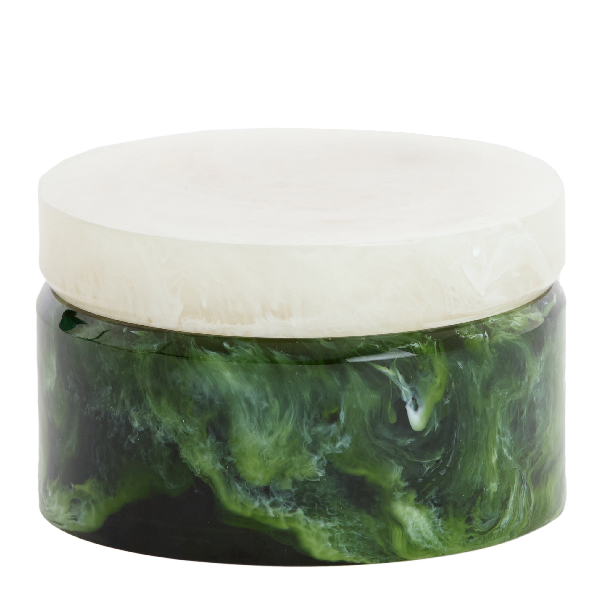 Deko Box mit Deckel KELIMUTU Ø15 × 9,5 cm – Grün & Weiß