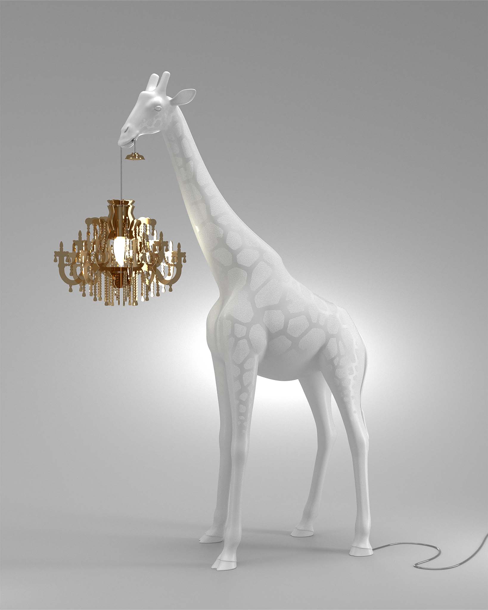 Stehleuchte GIRAFFE IN LOVE XS in weiss mit Kronleuchter und Kabel