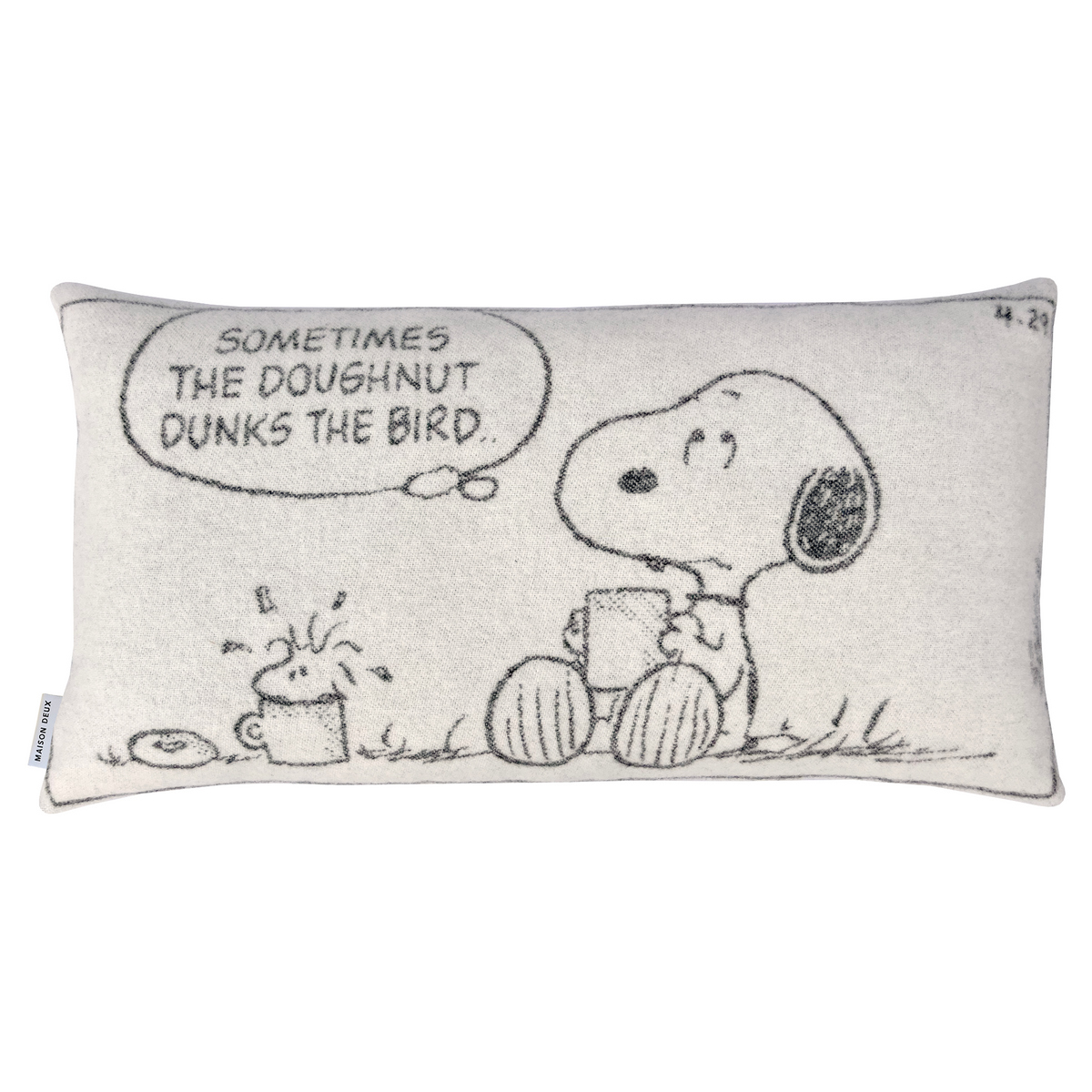 Hochwertiges Jacquard-Kissen mit Comic-Design.
