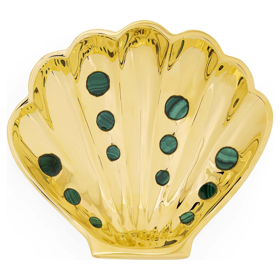 Goldfarbene BRASS CLAM SHELL Ablageschale von Jonathan Adler mit Malachit-Intarsien