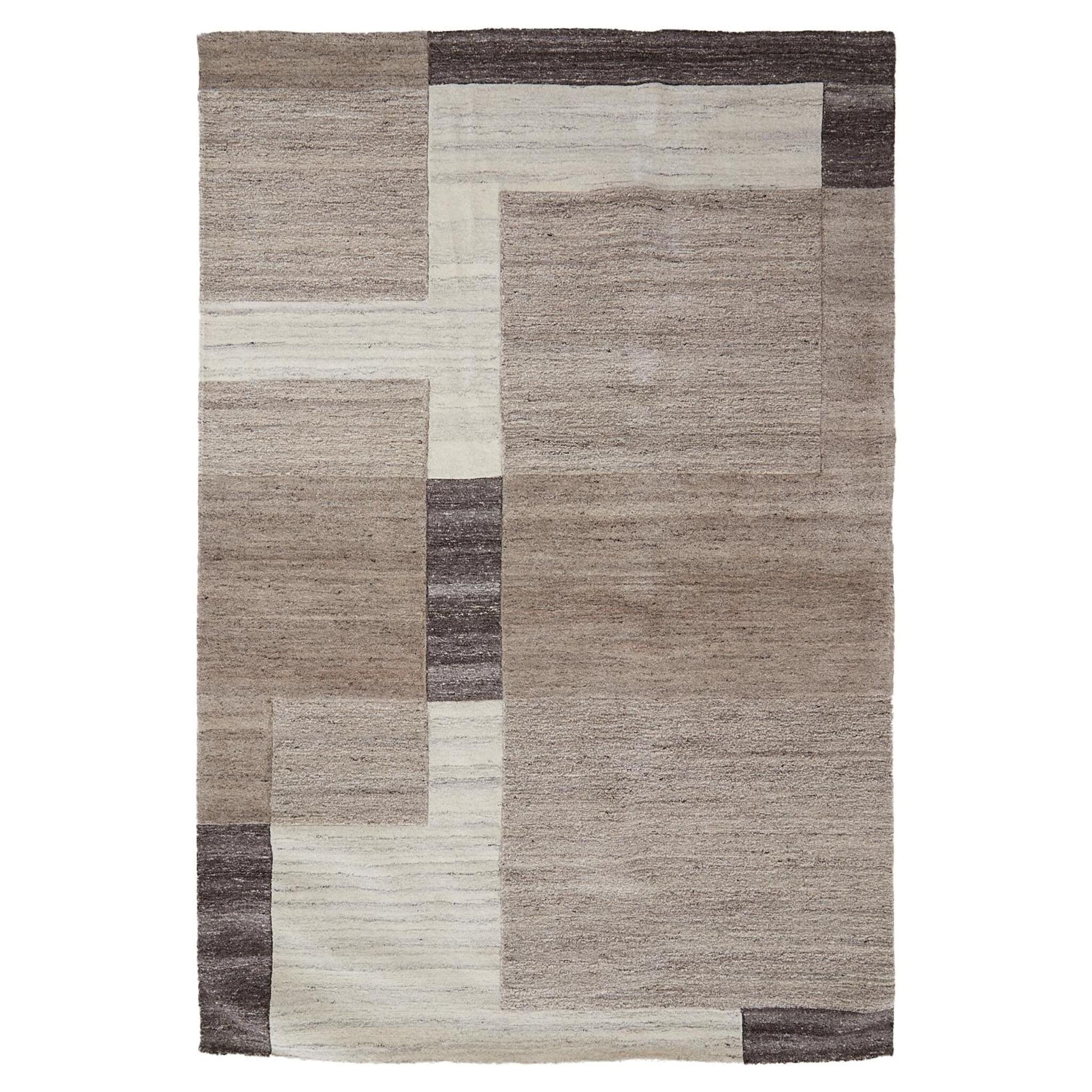 Wollteppich in Beige und Dunkelbraun im modernen Design