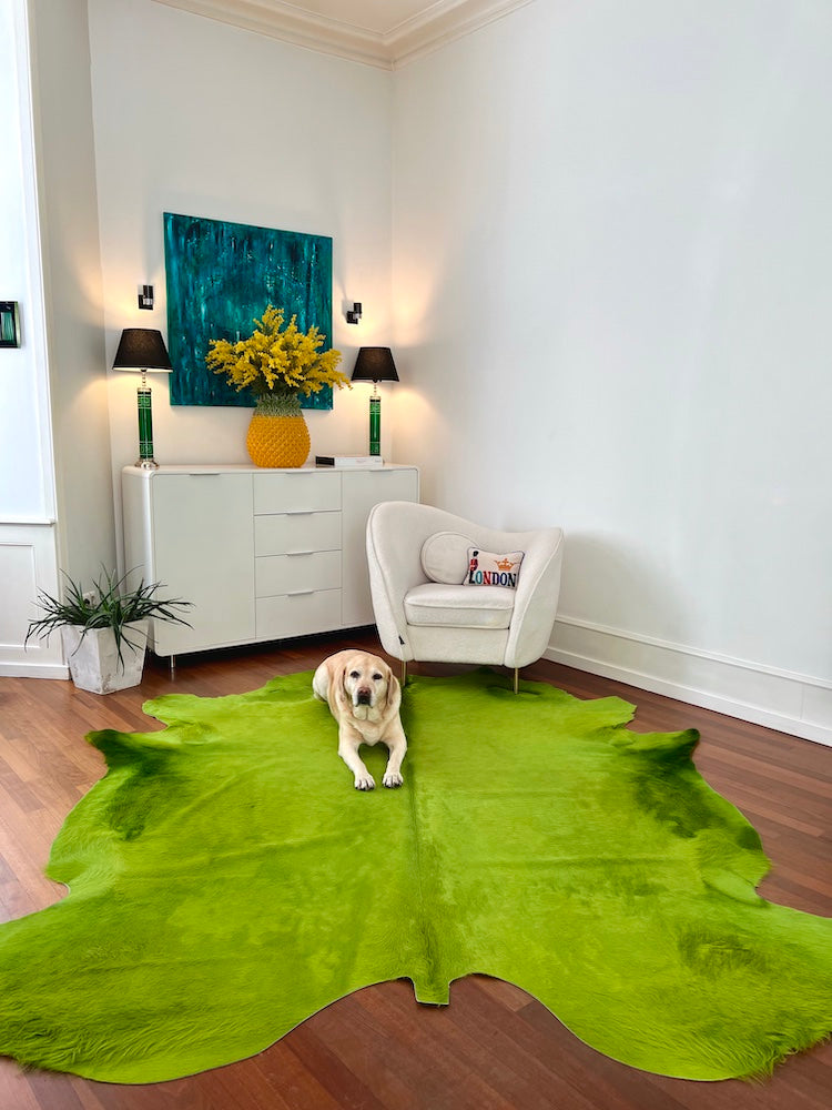 Kuhfell Teppich Apfelgrün