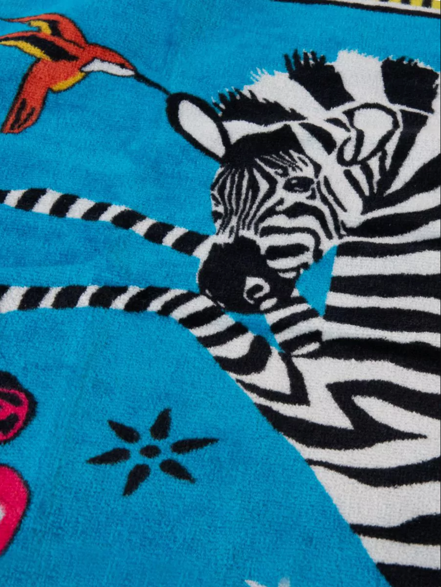 Strandtuch JUNGLE Design in blau mit Zebra