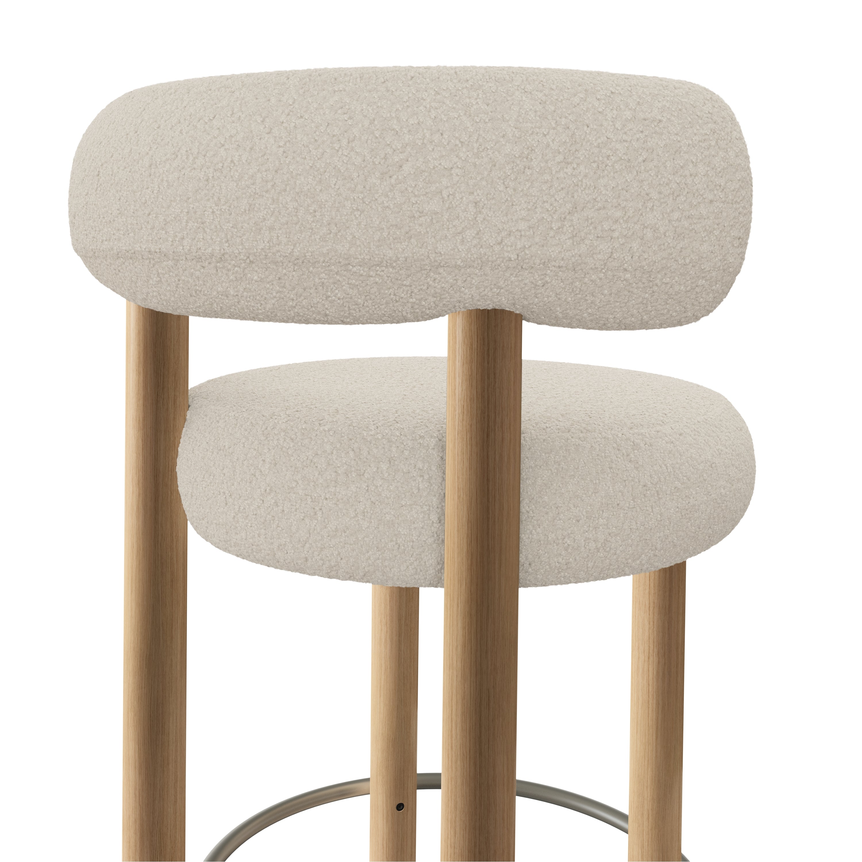 Fat 75cm Bar Stool – Natural Wood & Bouclé Bright White von Tom Dixon