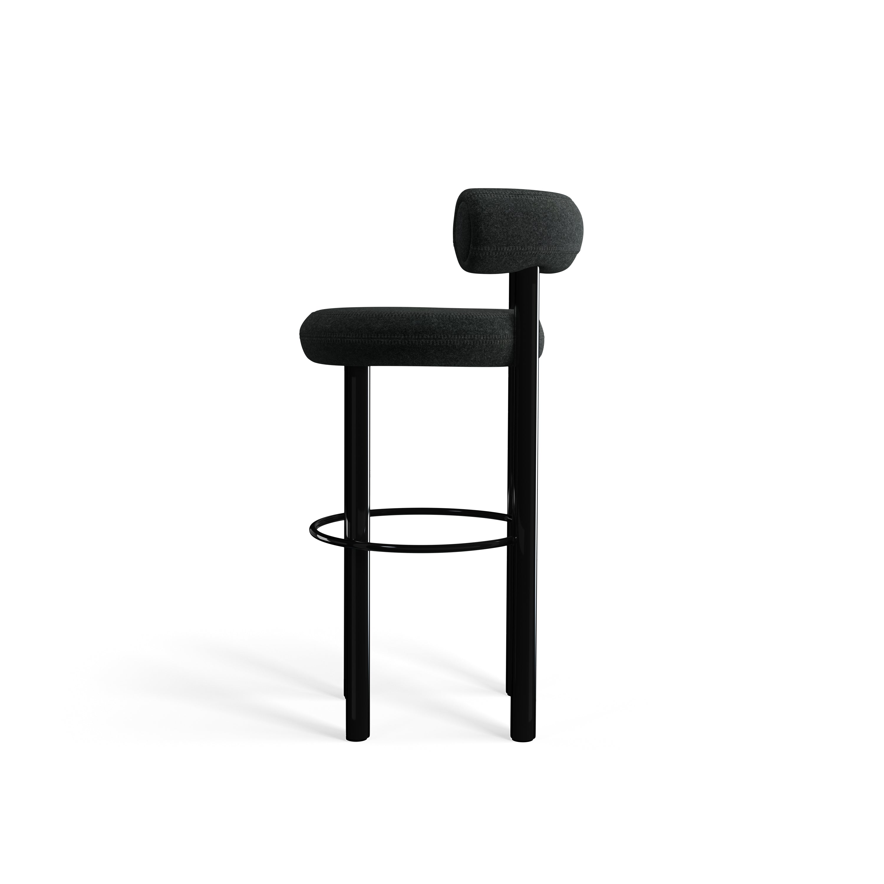Fat Bar Stool 75 cm – Barhocker mit schwarzem Stahlgestell & Kvadrat Divina Melange Dark Grey von Tom Dixon