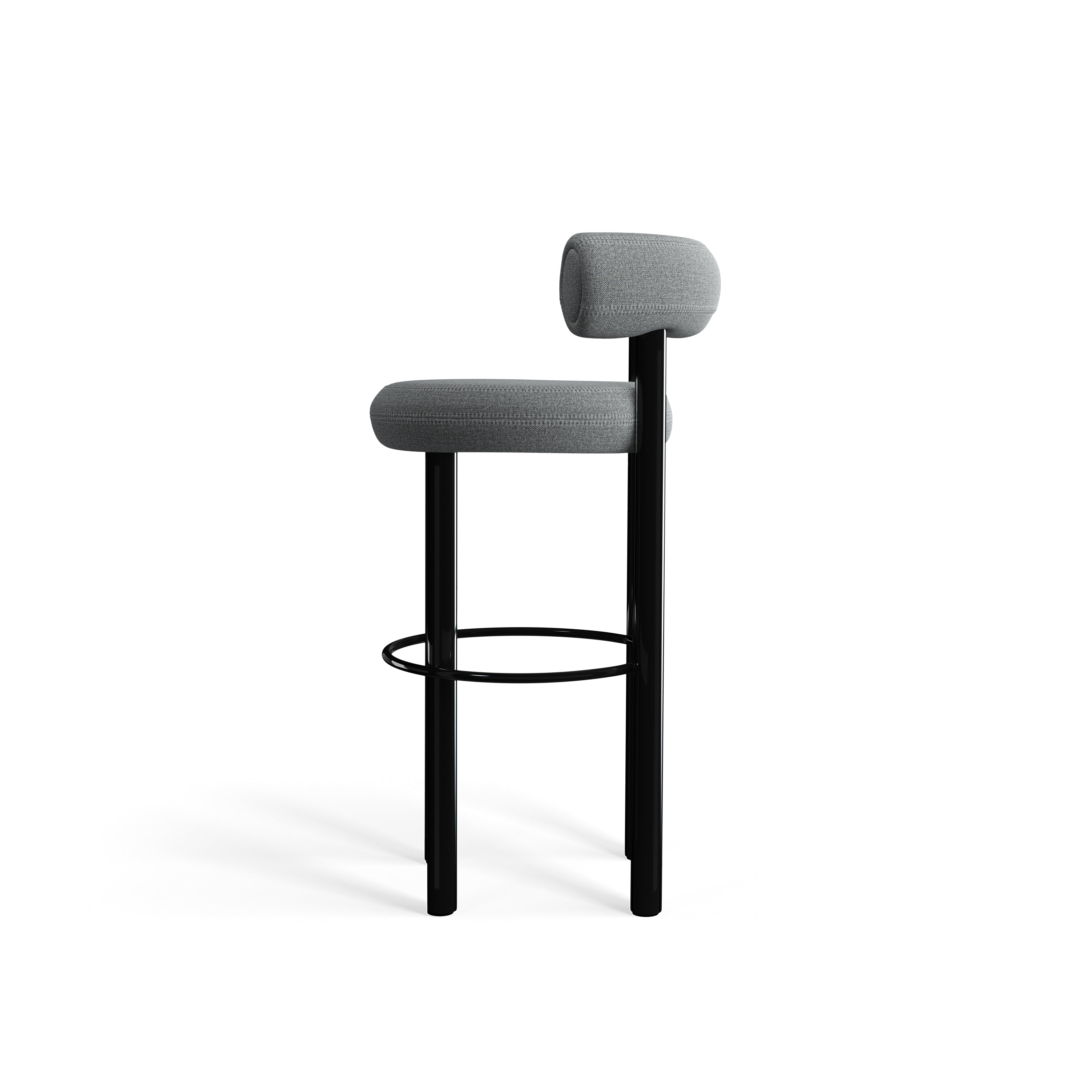 Fat Bar Stool 75 cm – Barhocker mit schwarzem Stahlgestell & Kvadrat Hallingdal Mid Grey von Tom Dixon