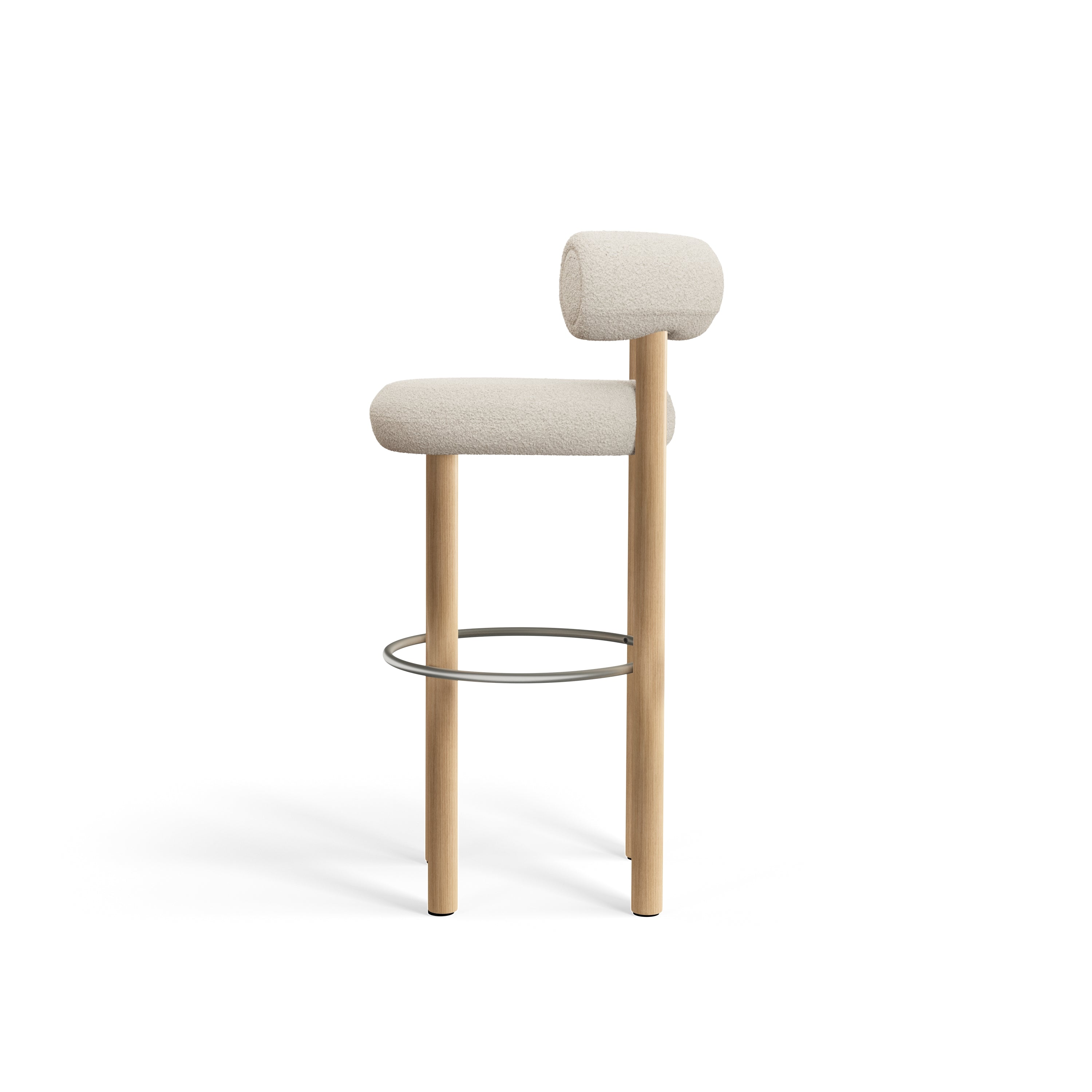 Fat 75cm Bar Stool – Natural Wood & Bouclé Bright White von Tom Dixon
