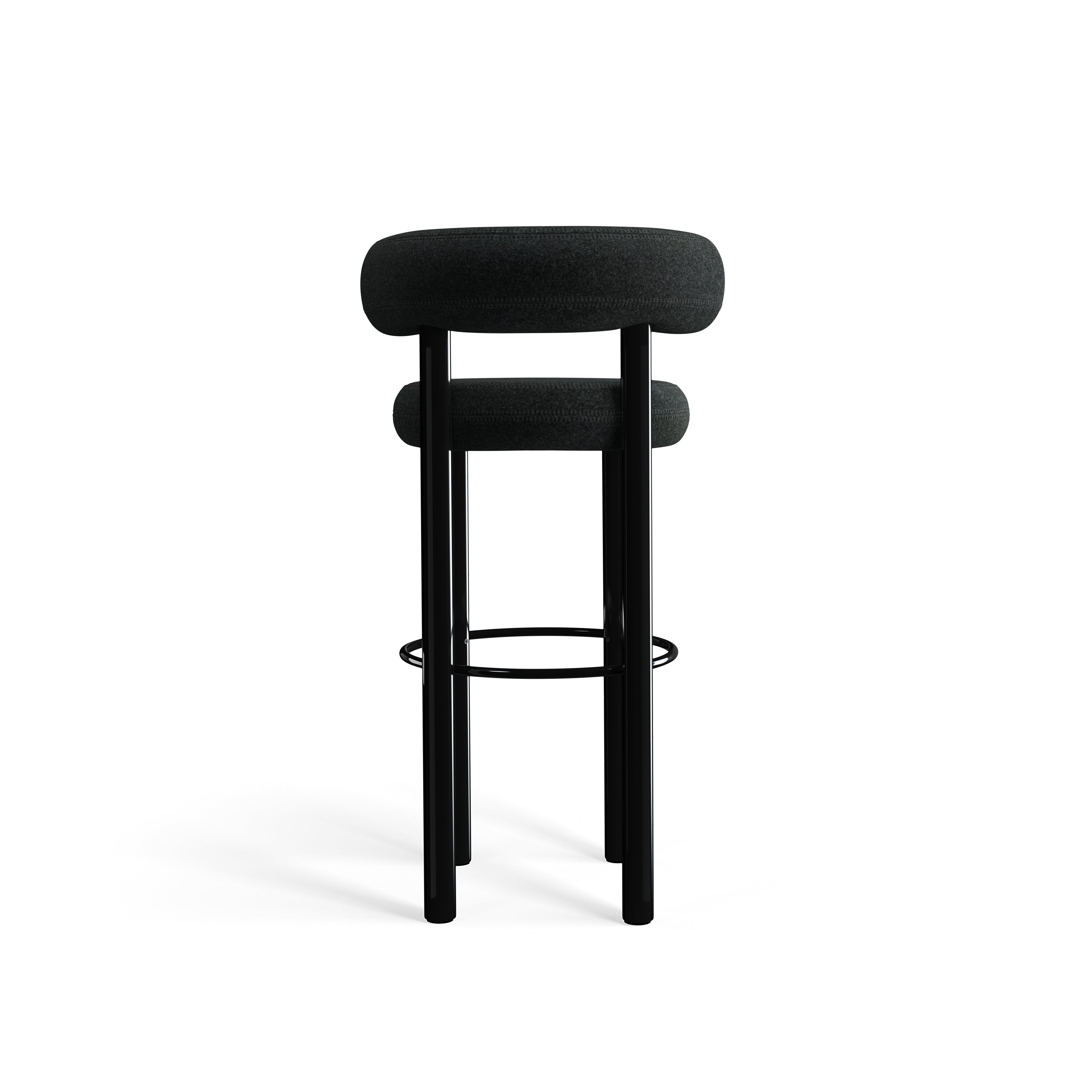 Fat Bar Stool 75 cm – Barhocker mit schwarzem Stahlgestell & Kvadrat Divina Melange Dark Grey von Tom Dixon