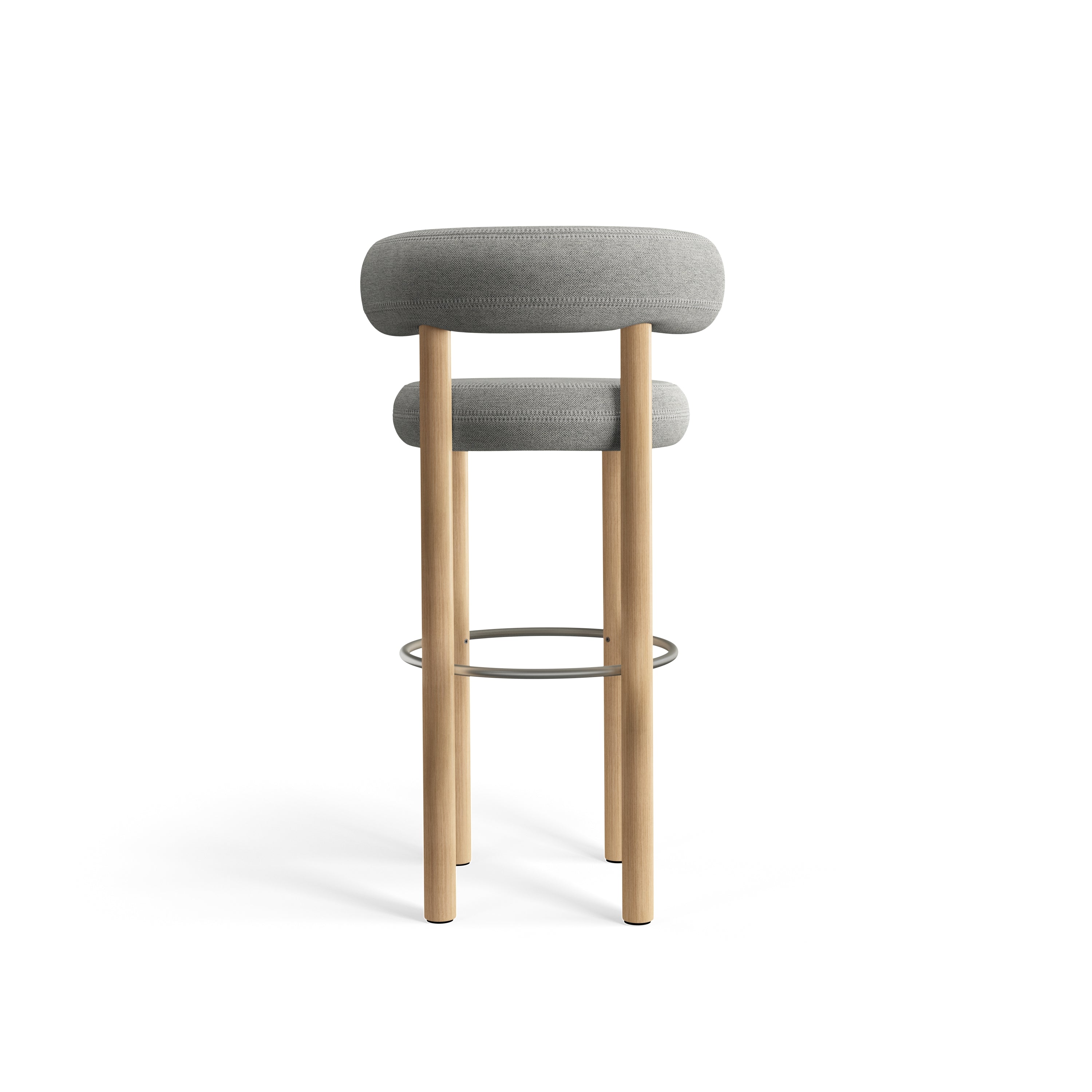 Taburete de bar Fat 75 cm – Madera natural y Kvadrat Hallingdal gris claro