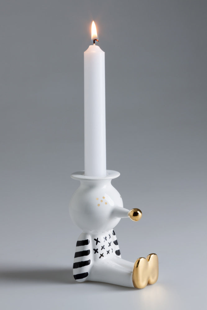 PINOCCHIETTO Kerzenhalter in weiss/schwarz/gold von Bosa
