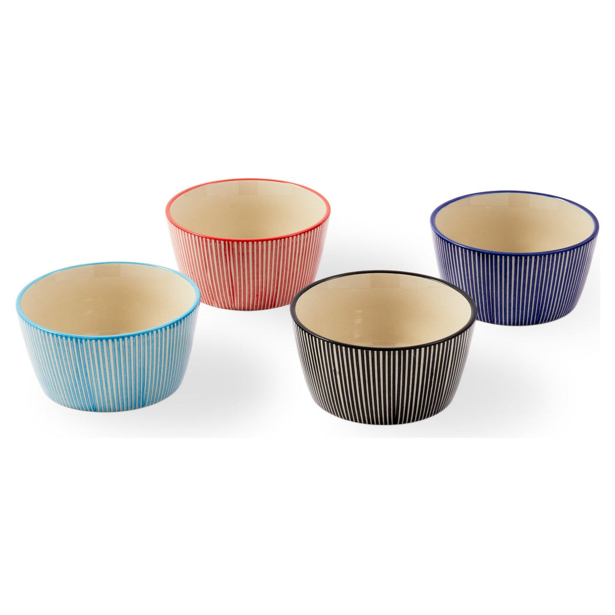 Marine Striped Bowls Set – bunte Steingutschalen, 4er-Set