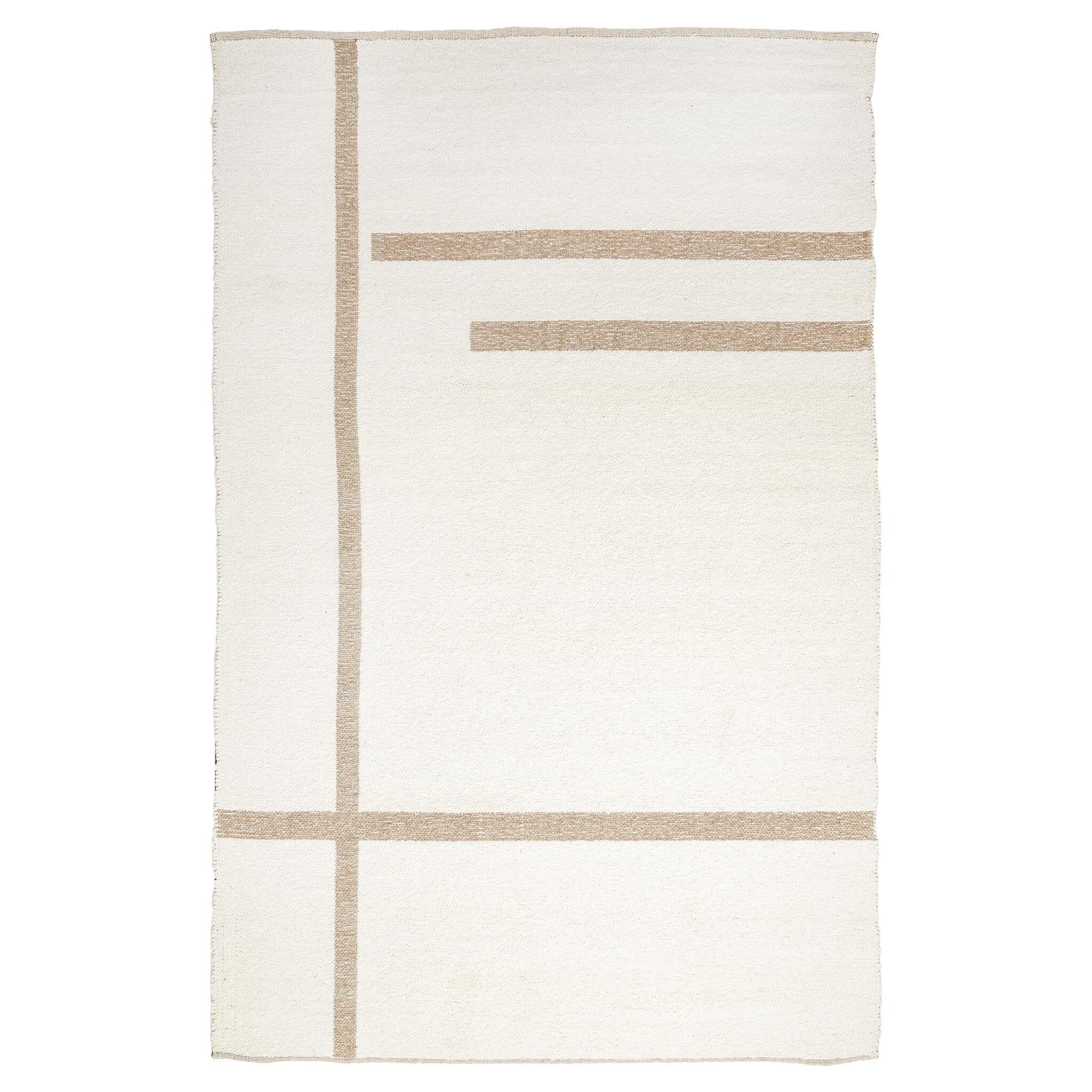 Heller Wollteppich mit Jutestreifen in Creme