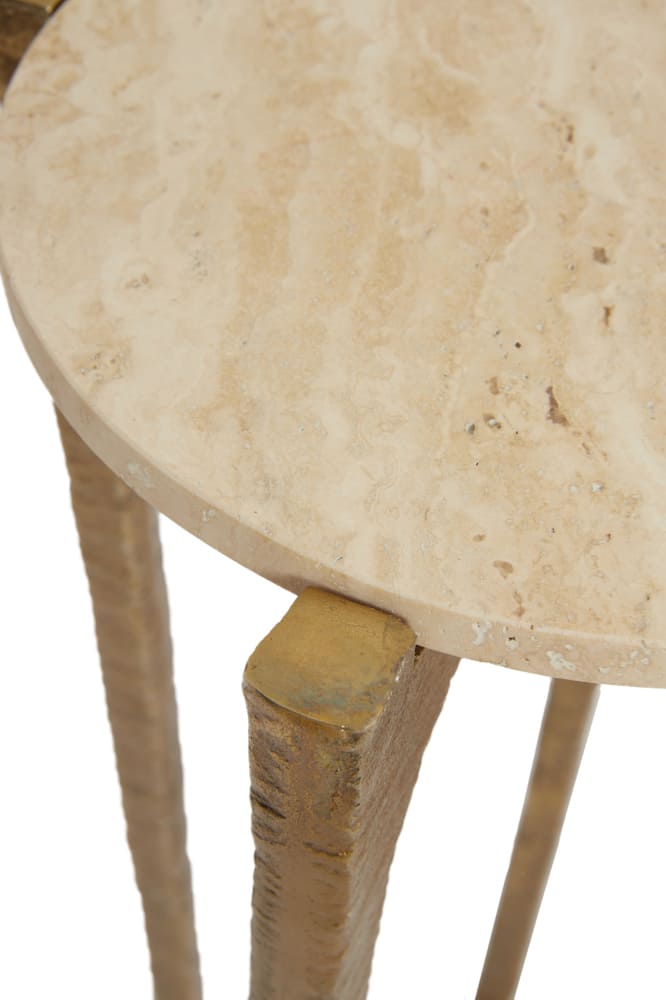 Couchtisch Set KANAE hell beige, antik bronze Ø65x39+Ø76x44 cm