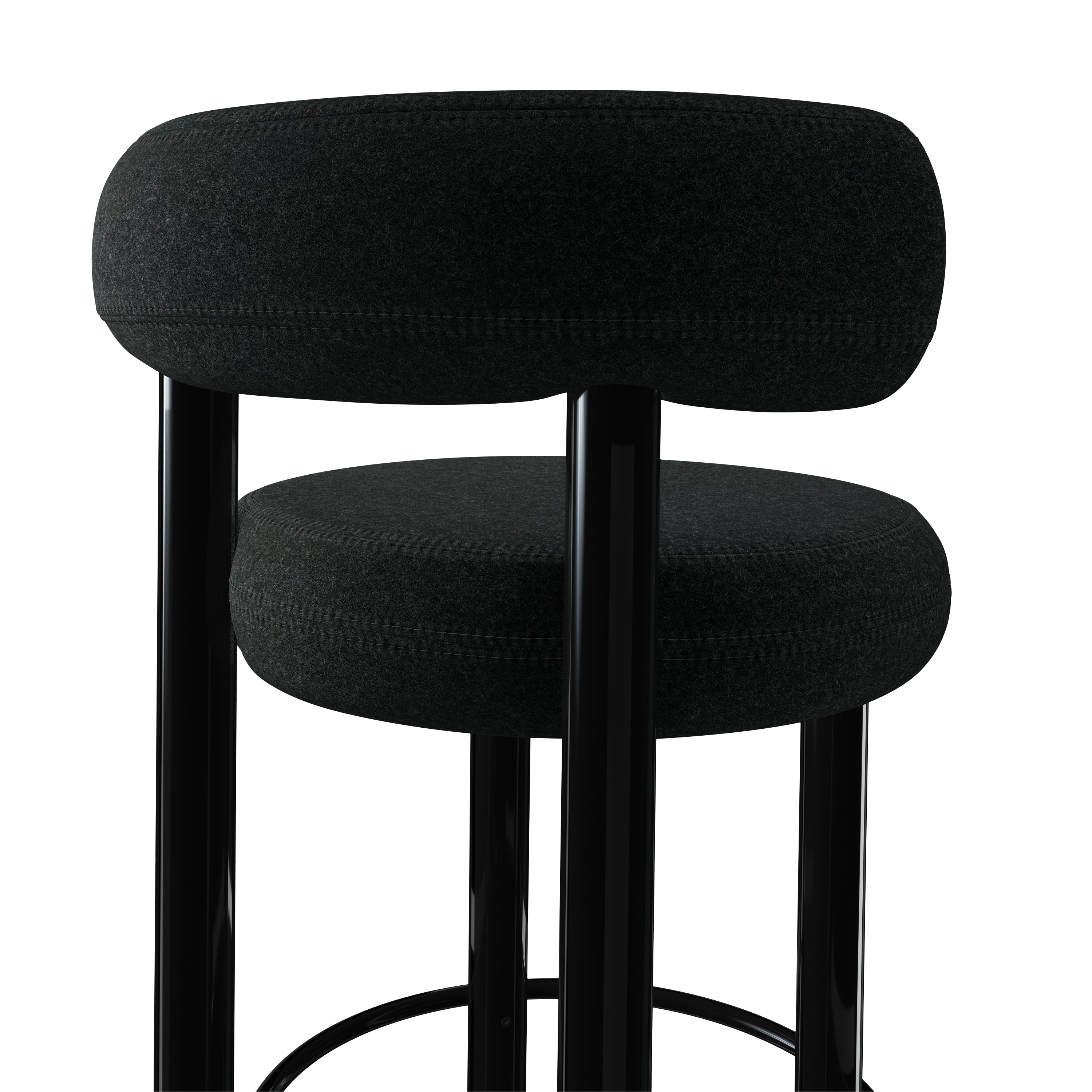 Fat Bar Stool 75 cm – Barhocker mit schwarzem Stahlgestell & Kvadrat Divina Melange Dark Grey von Tom Dixon