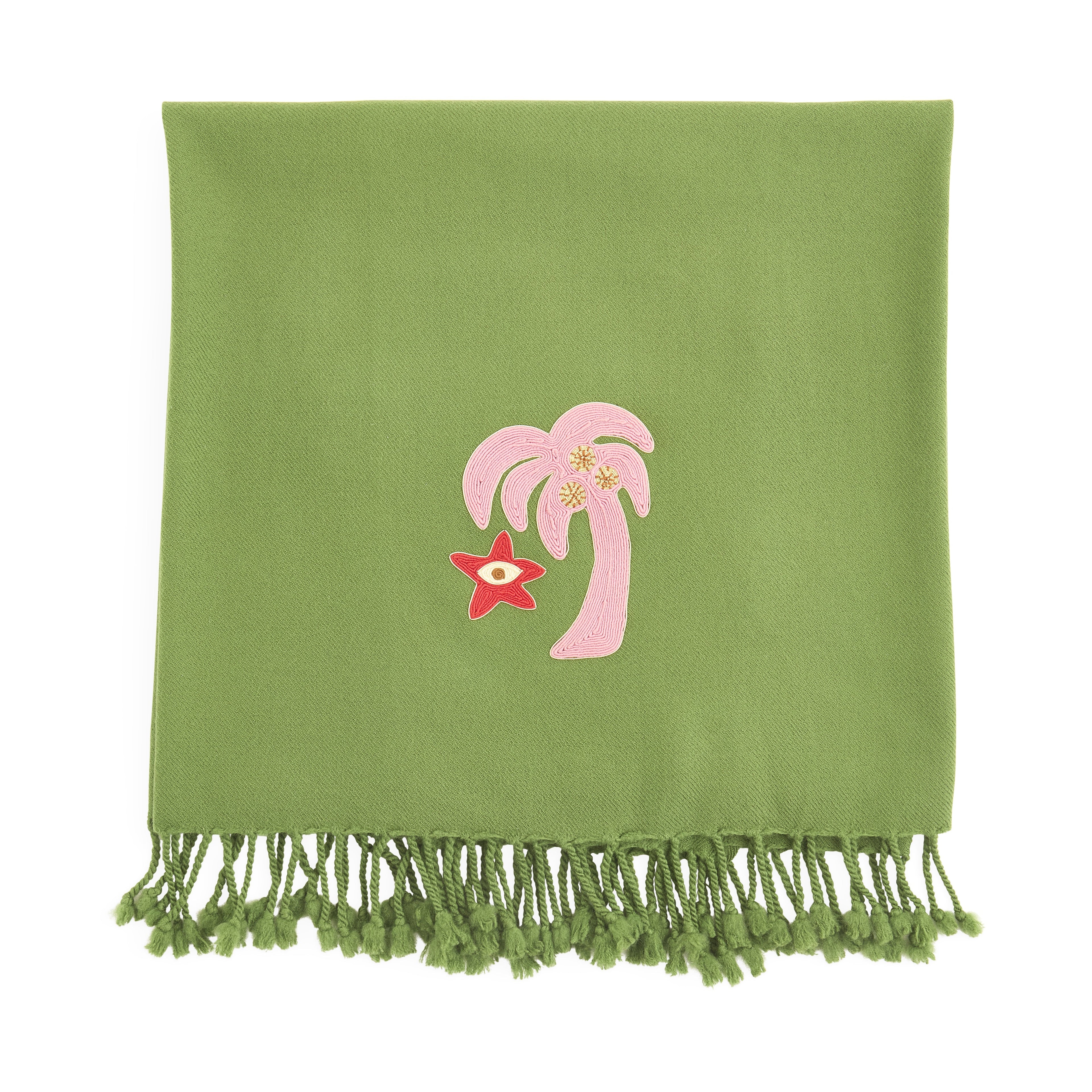 Playa Palm Tree Decke – bestickte Design-Wohndecke aus Kamelhaar & Wolle