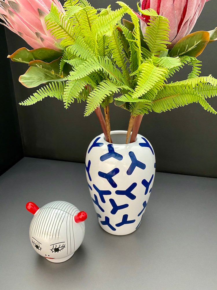 Vase mit Deckel CANOPIE ZOÉ weiß/blau Ø17x25,5 cm