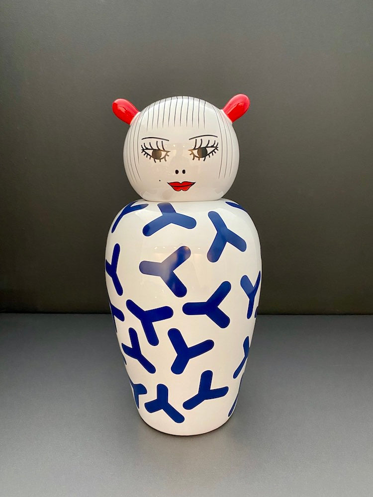 Vase mit Deckel CANOPIE ZOÉ weiß/blau Ø17x25,5 cm