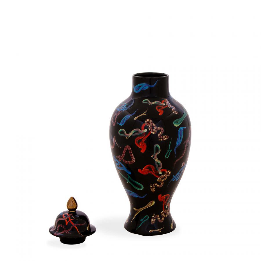 Vase mit Deckel SNAKES schwarz/bunt Ø19,5x46,5 cm