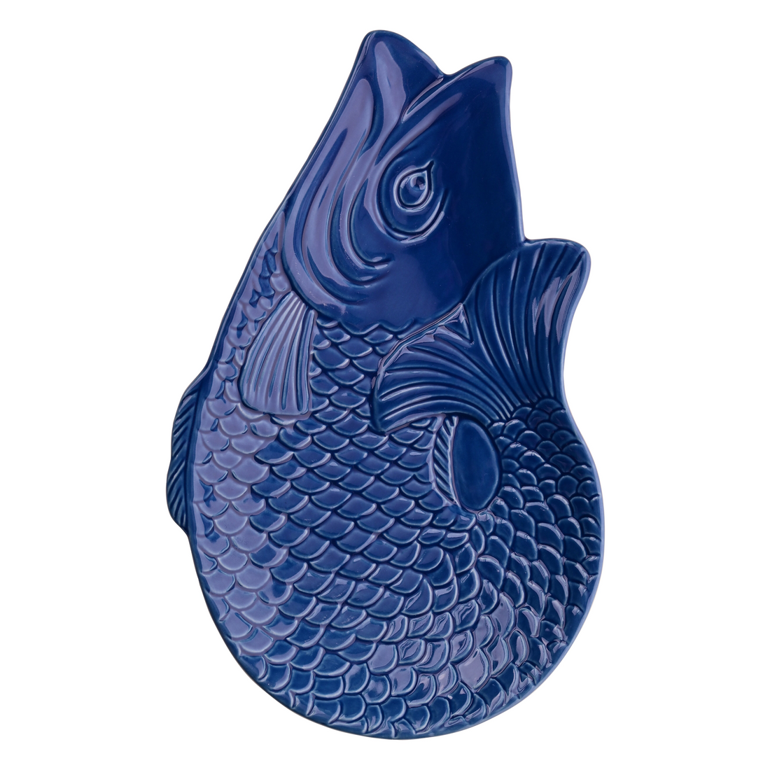 Handgefertigter Dekoteller in Fischform.