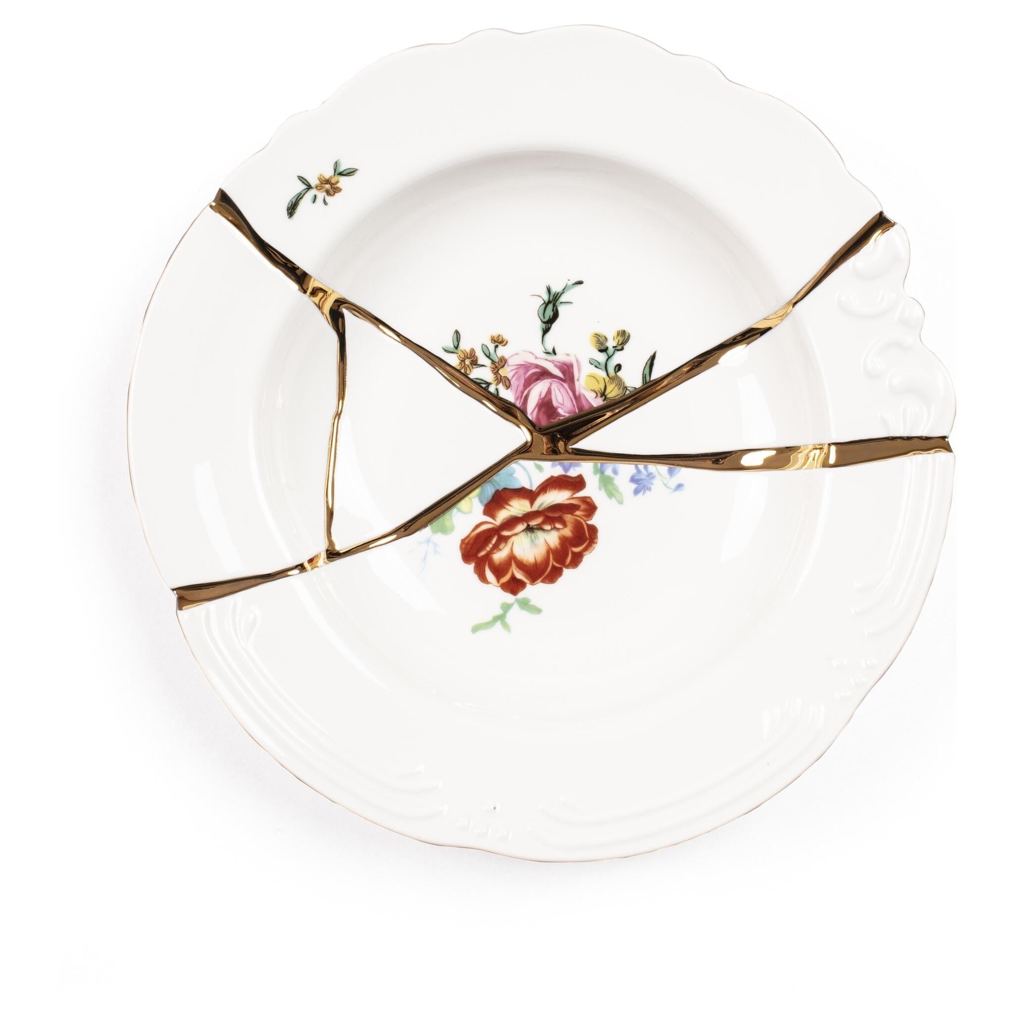 Kintsugi Suppenteller mit Goldakzenten für edle Tischkultur