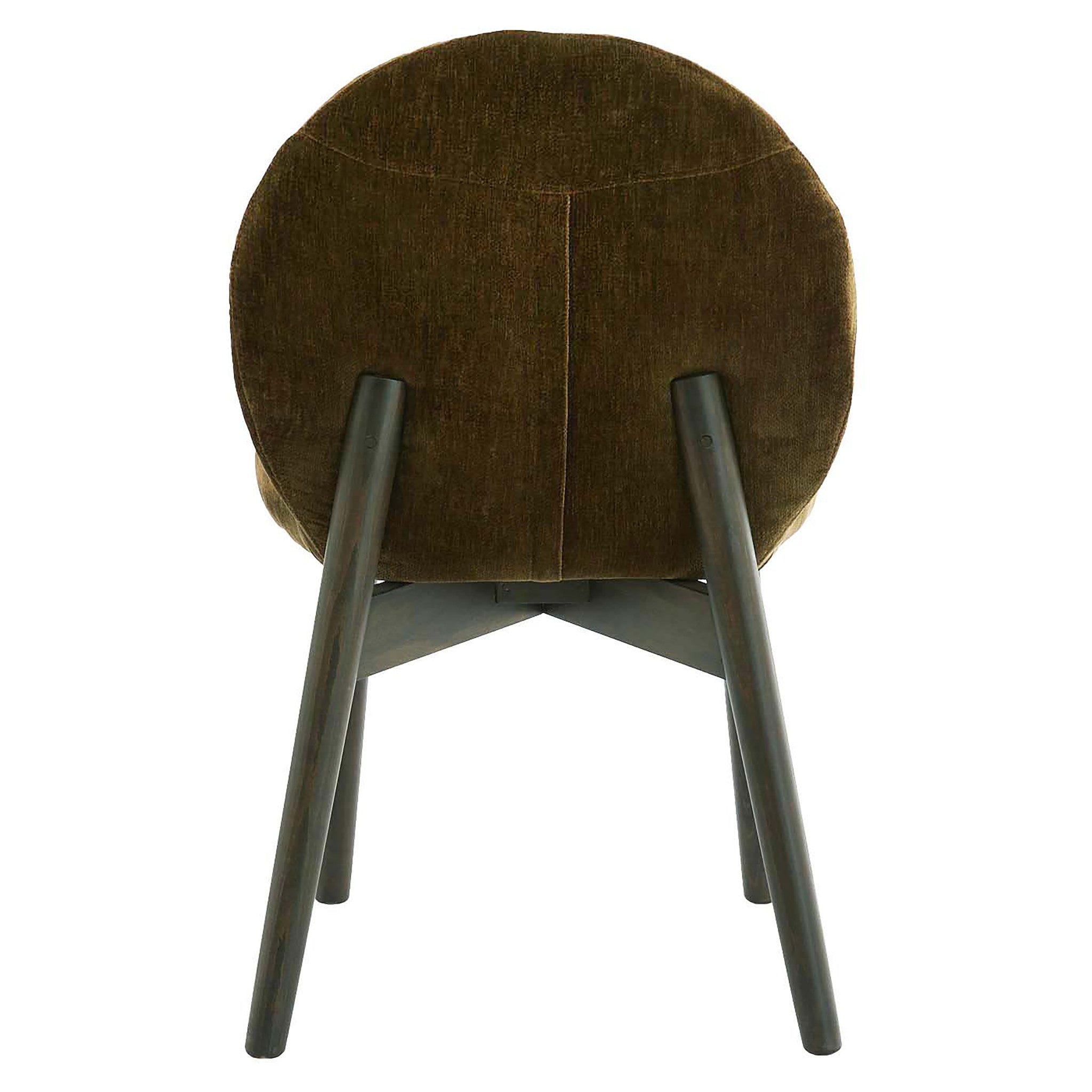 Rückenansicht des olivgrünen Samtstuhls von Light & Living