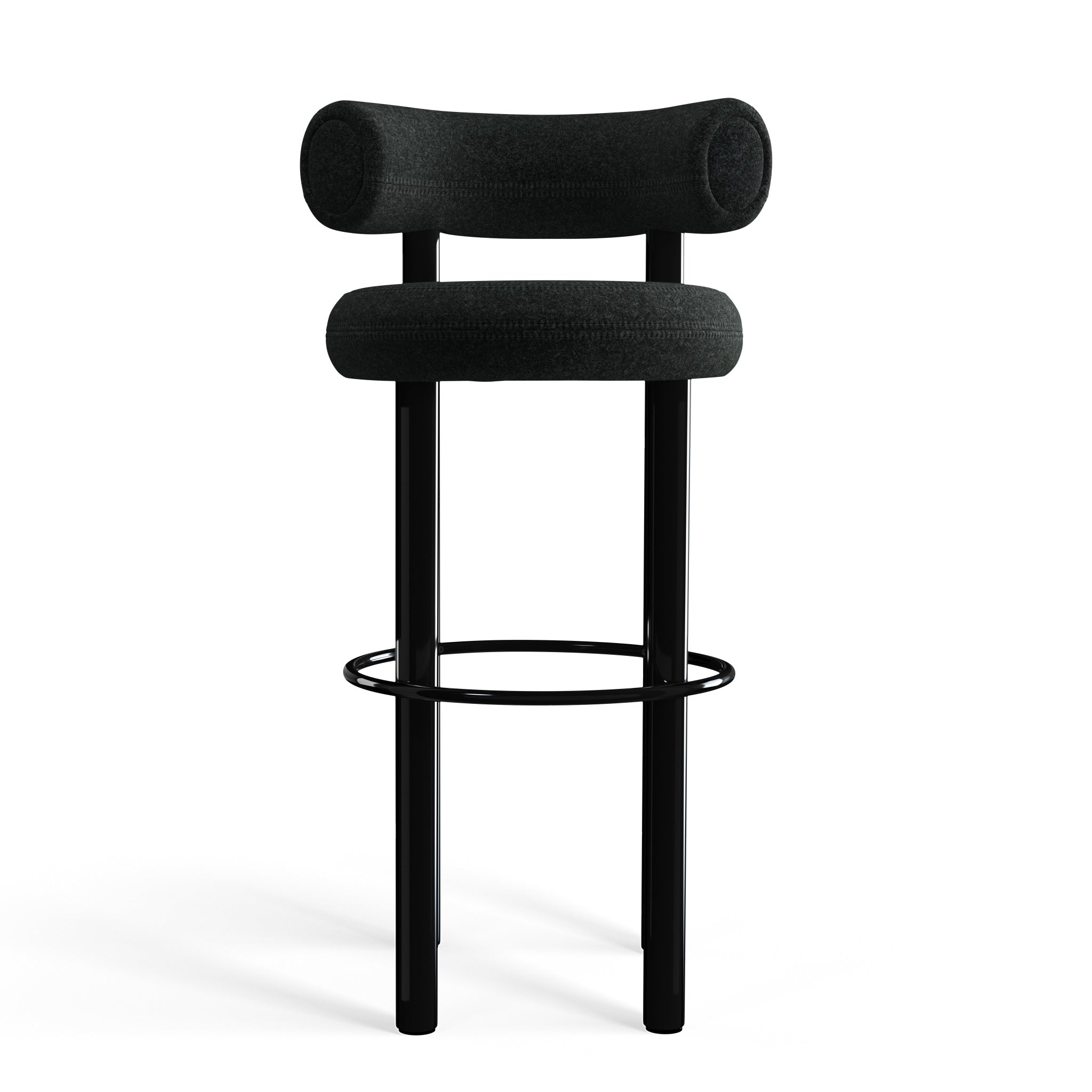 Fat Bar Stool 75 cm – Barhocker mit schwarzem Stahlgestell & Kvadrat Divina Melange Dark Grey von Tom Dixon