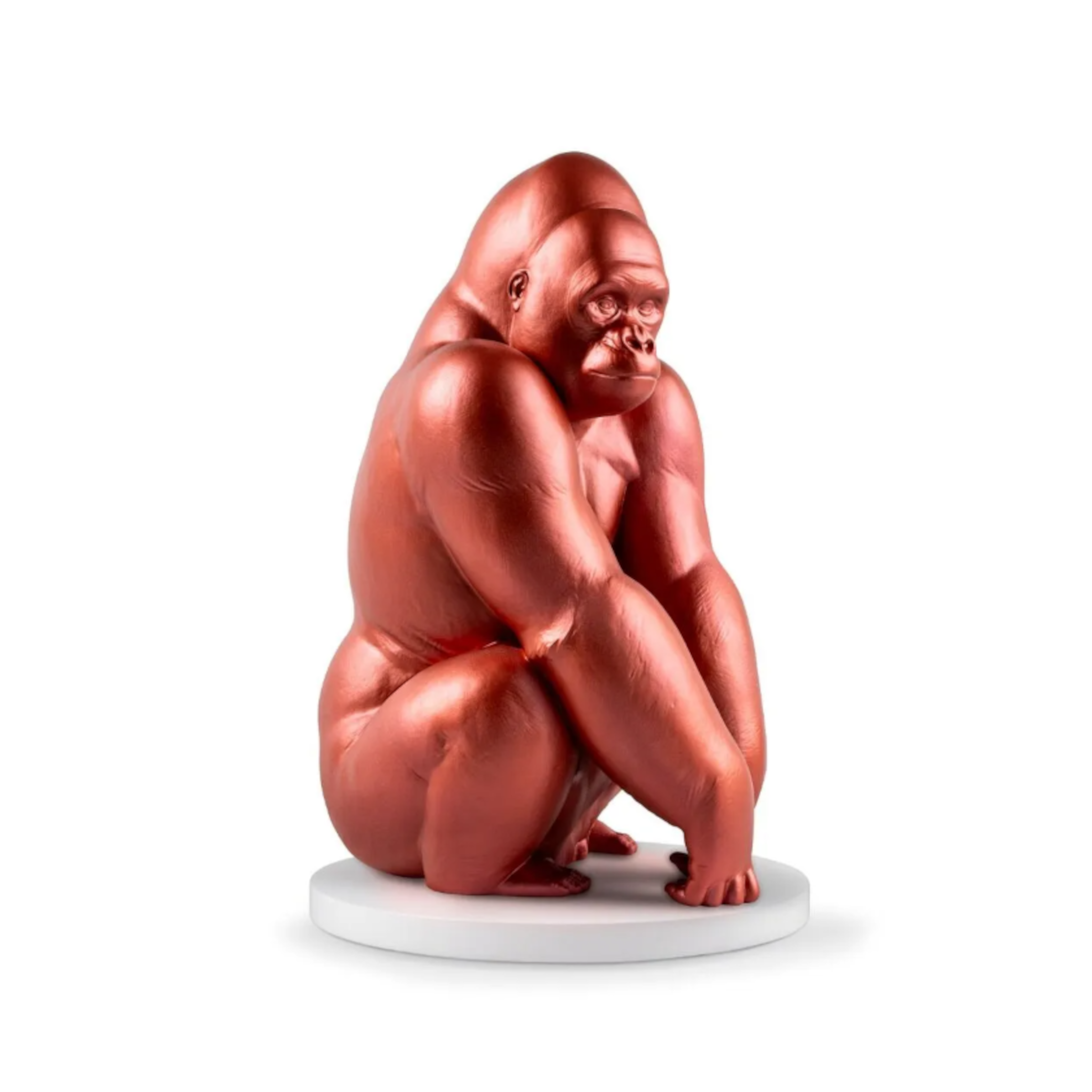 Majestätische Gorillaskulptur in Rot mit metallischem Effekt, kunstvoll gefertigt aus Porzellan.