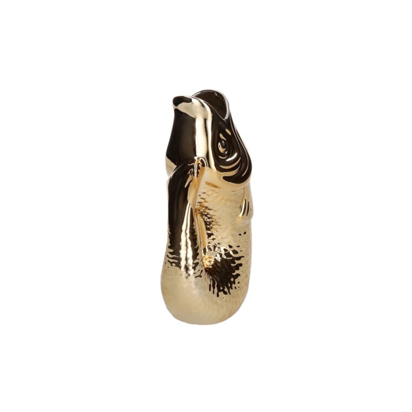 Steingut-Fischvase Monsieur Carafon in glänzendem Gold