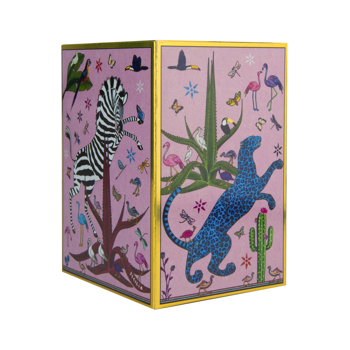 Handgefertigte Keramik-Karaffe mit Jungle-Motiv in Pink