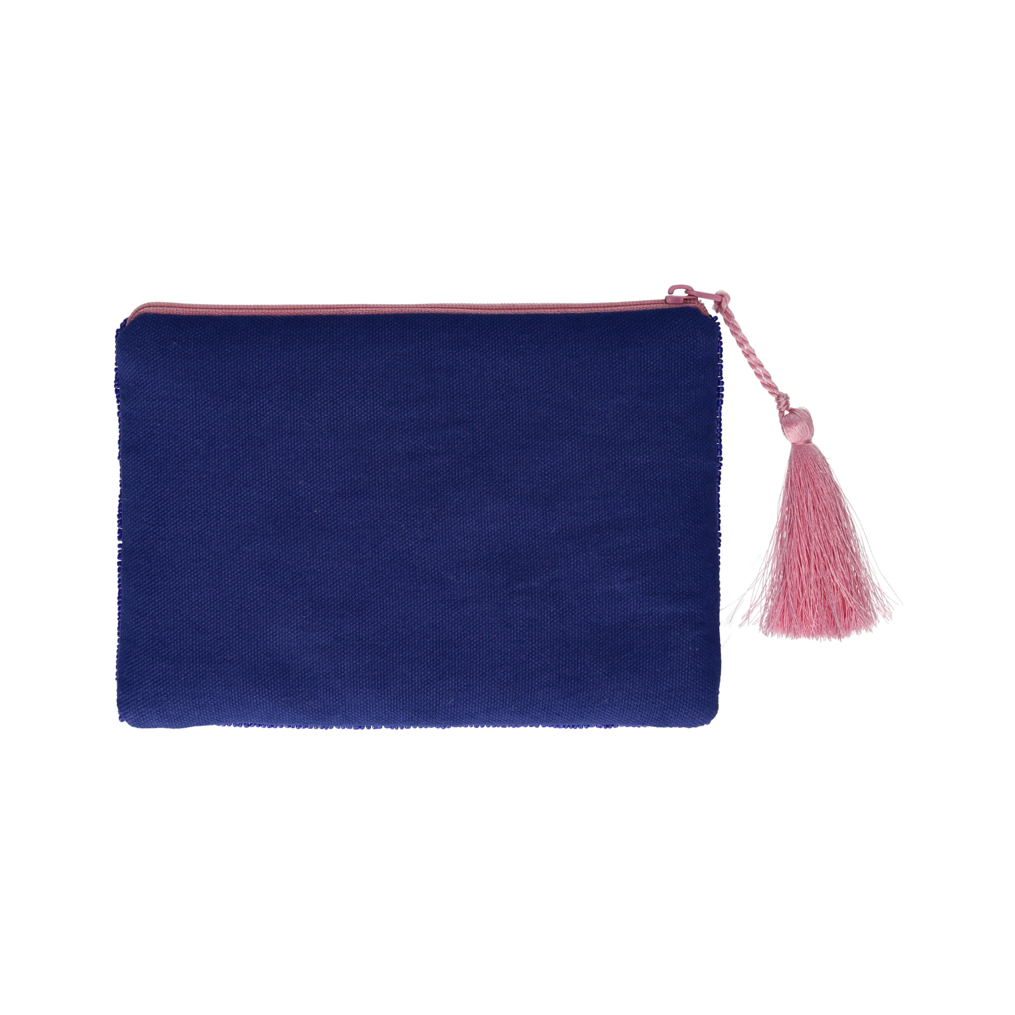 Dekorative Kosmetiktasche mit Blüten-Motiv in Blau