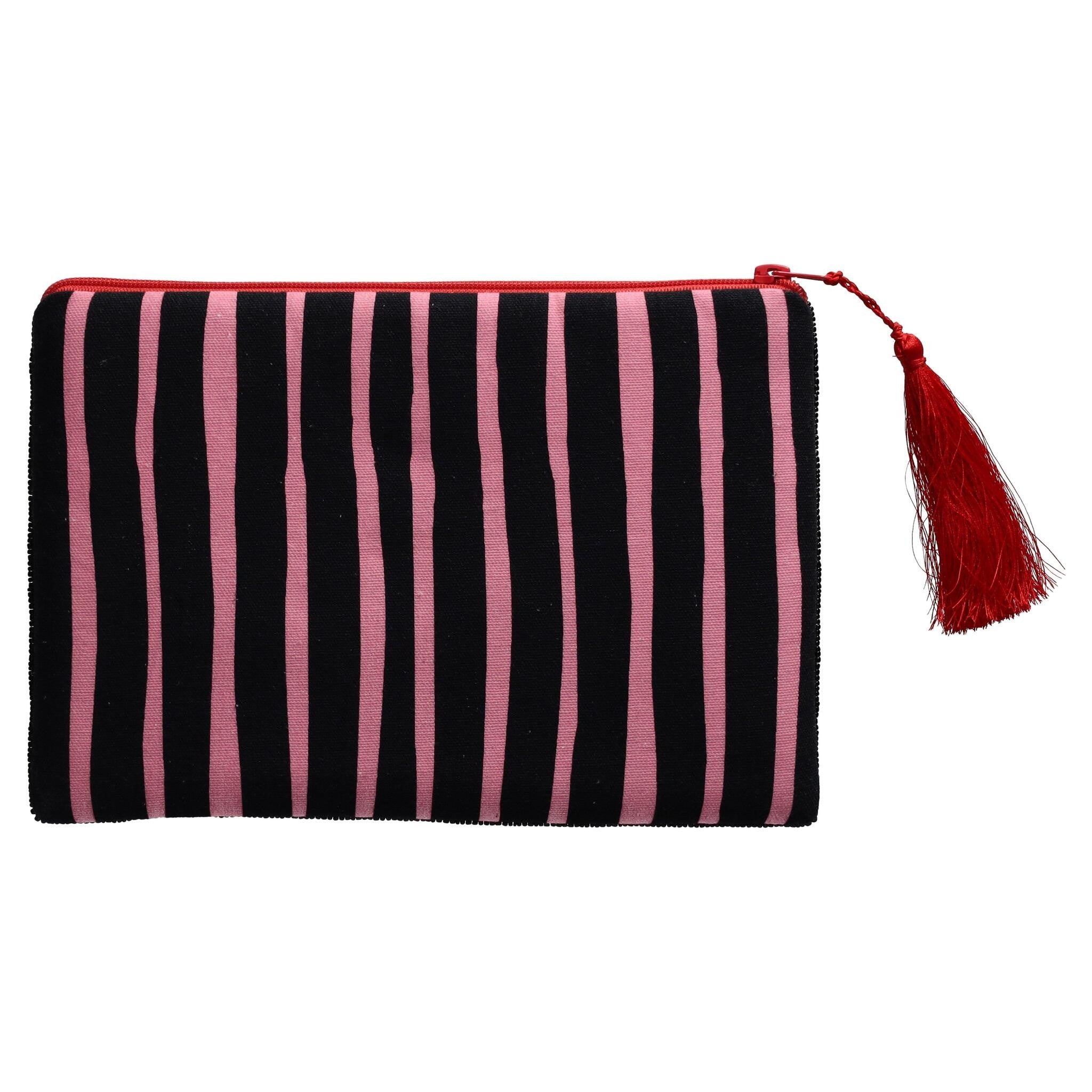 Make-up Tasche mit farbigen Stickereien und dekorativer Quaste