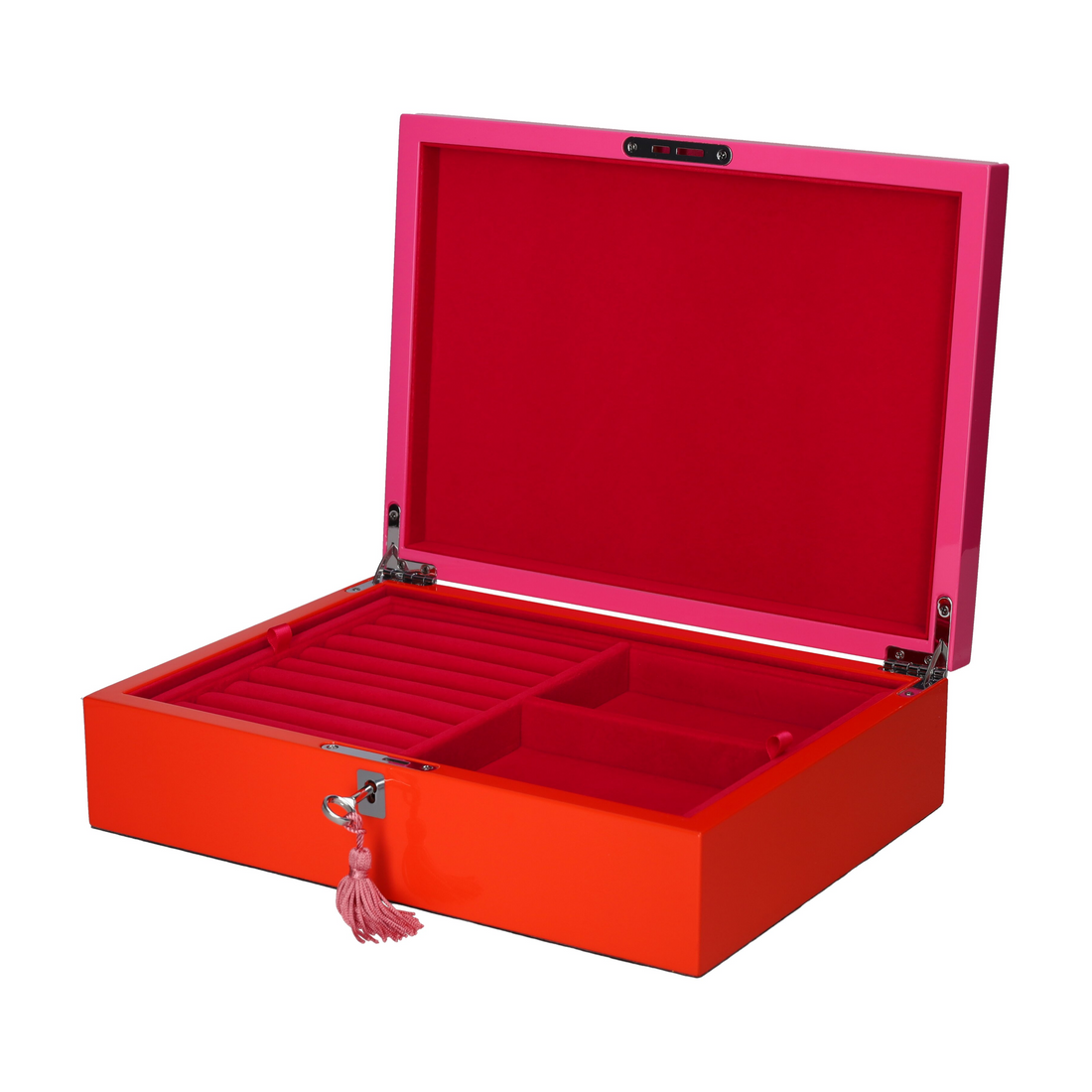 Flache Schmuckbox TANG in Rot Pink mit Quastenanhänger von GiftCompany