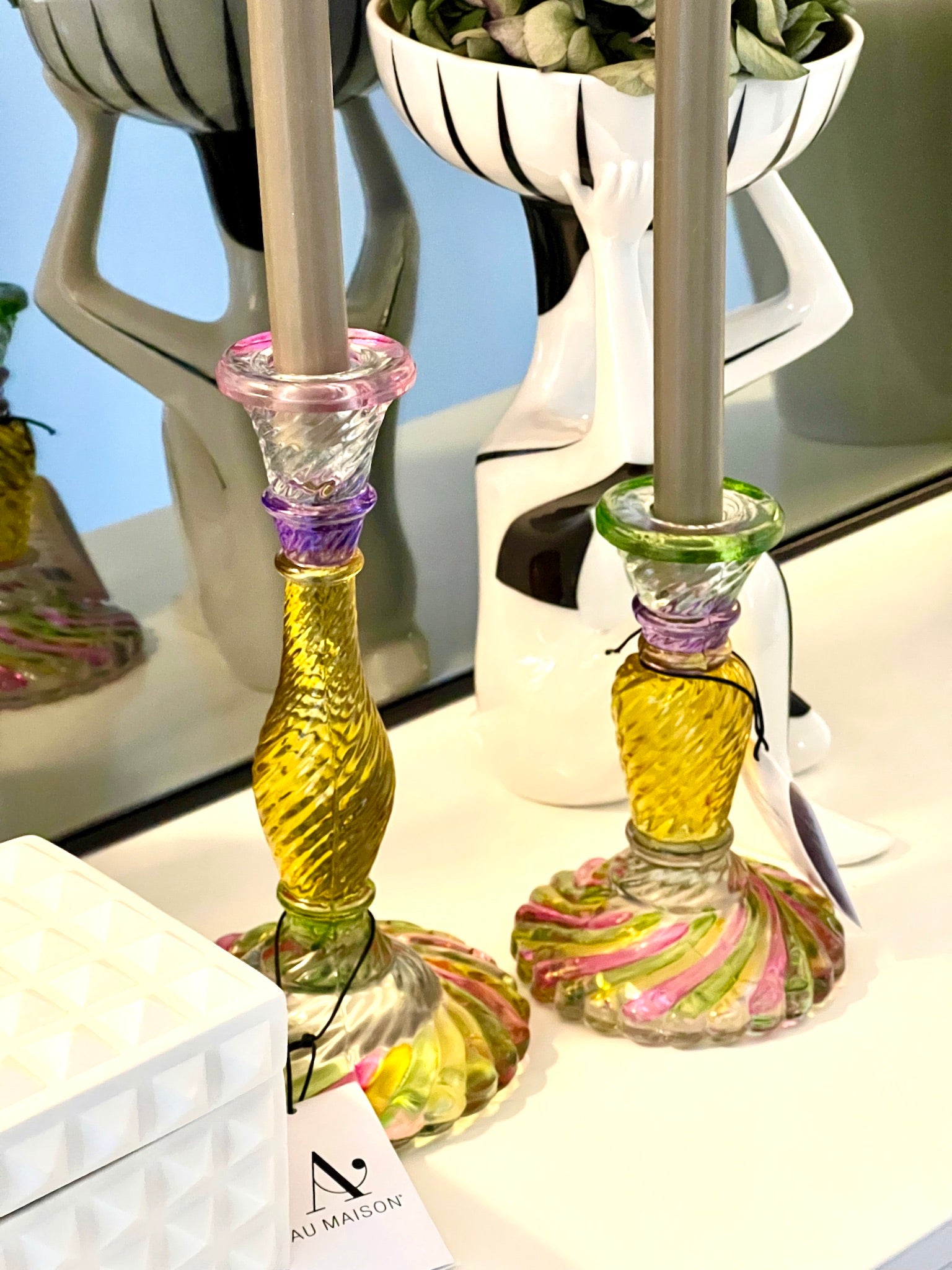 Portavelas PRISMA de cristal, 16cm, multicolor