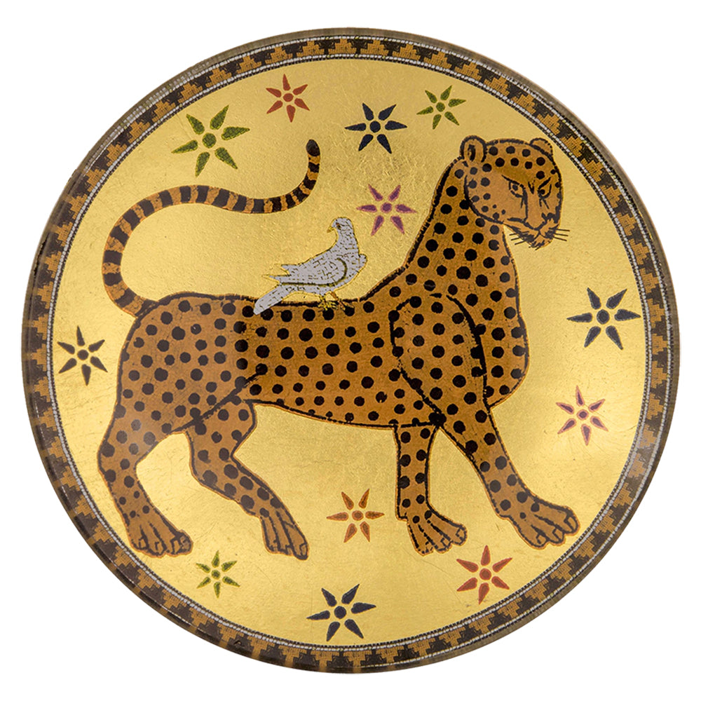 Glasteller AMBRA NERA gelb / rund von Ortigia Sicilia-ambra-nera-ortigia-sicilia-gelb-gepard-handbemalt