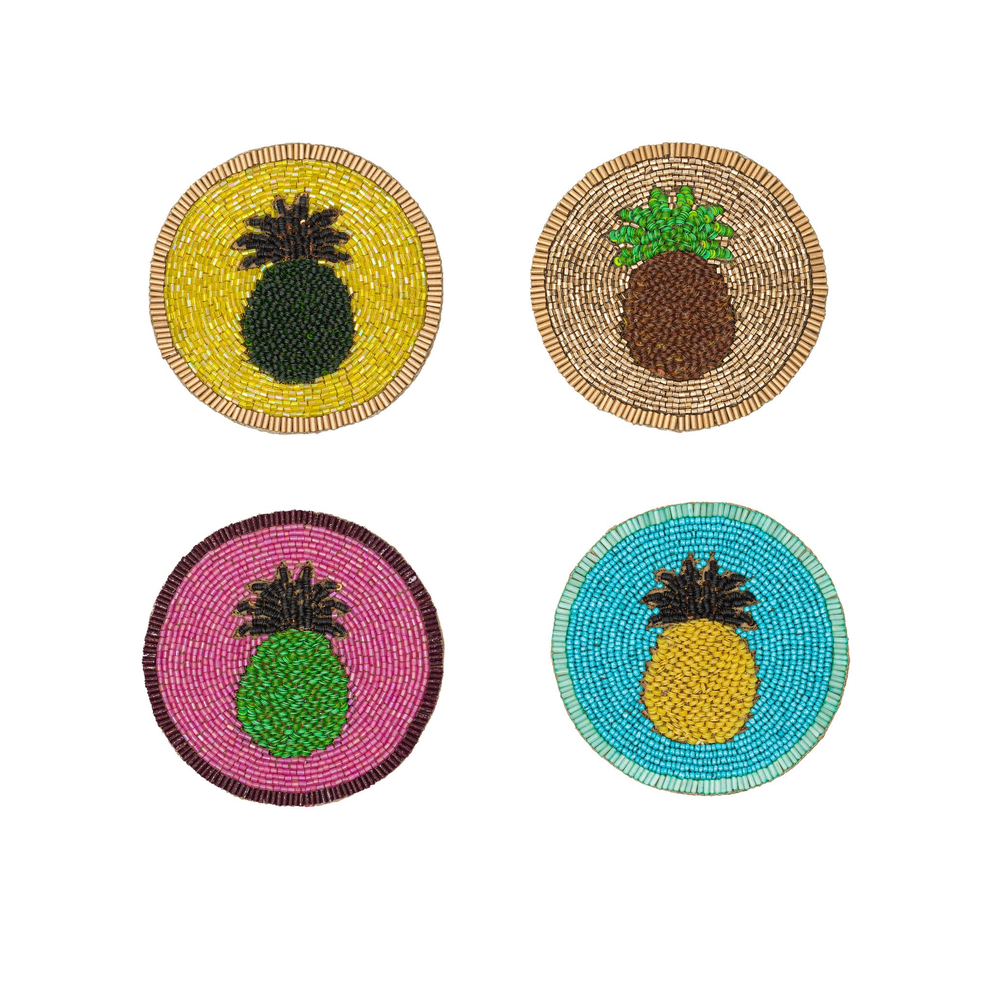 Untersetzer "Pineapple" – handbestickt mit Glasperlen im 4er-Set von Joanna Buchanan