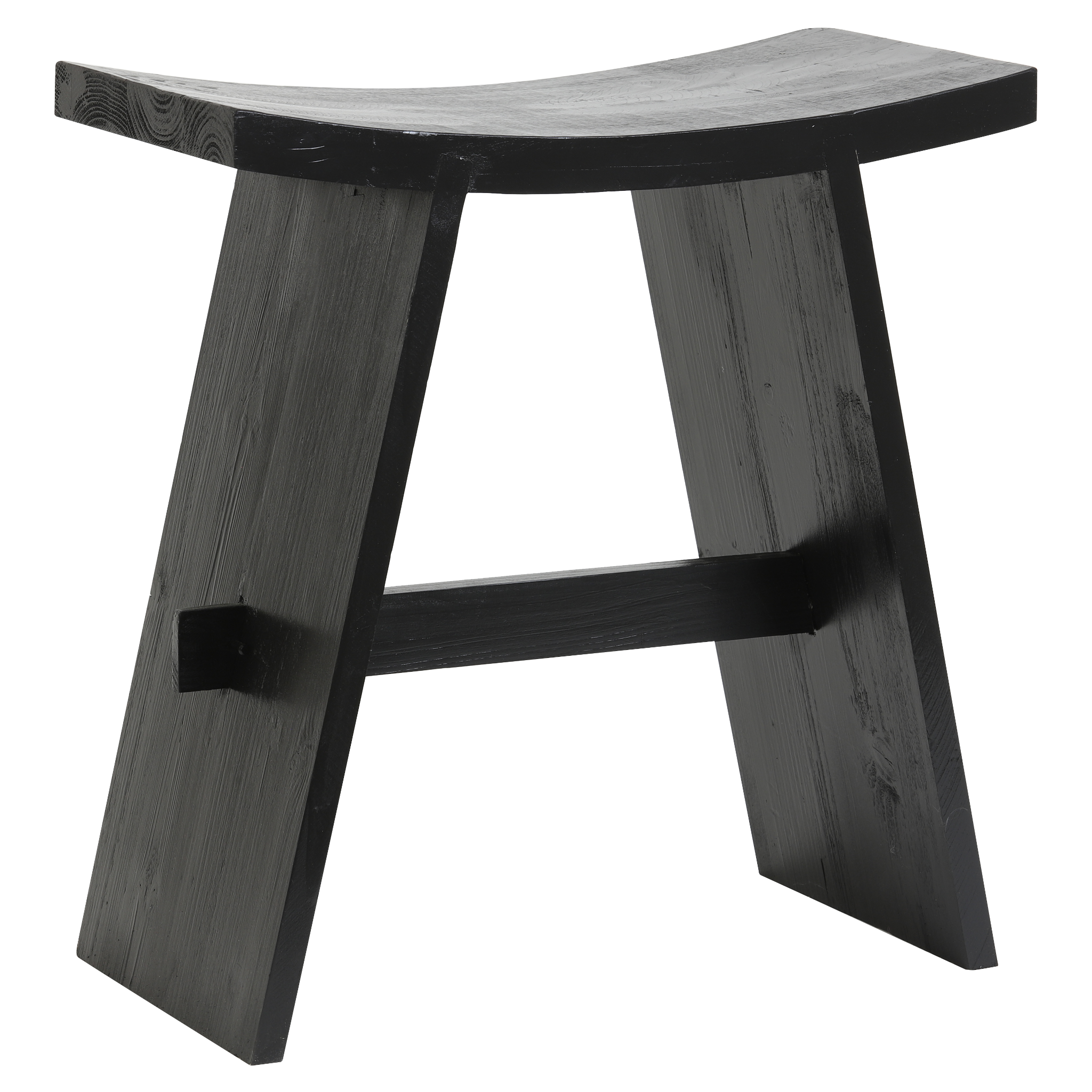 Schwarzer Hocker NIEKE aus Holz mit geschwungener Sitzfläche