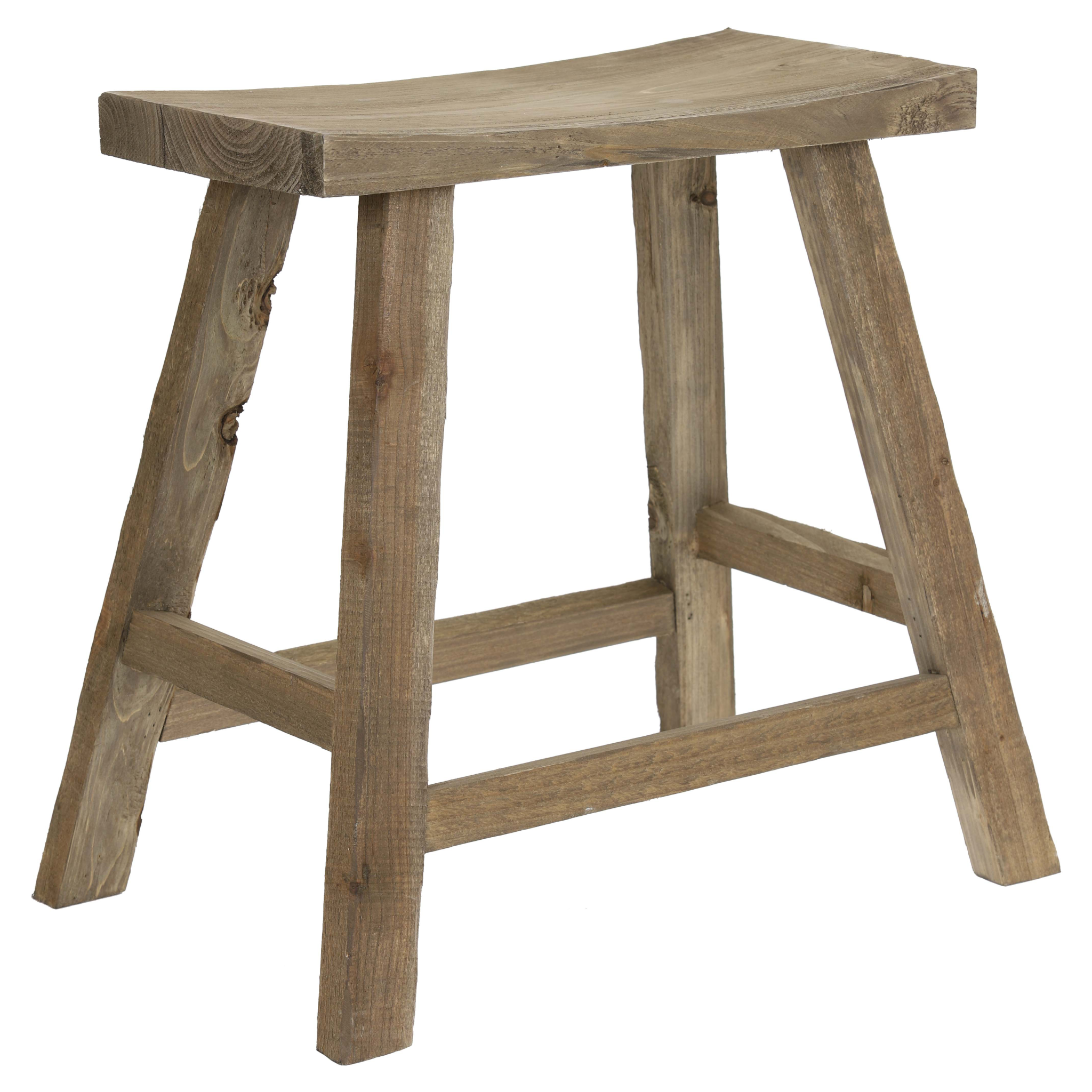 Naturfarbener Hocker SANZA aus Holz mit rechteckiger Sitzfläche