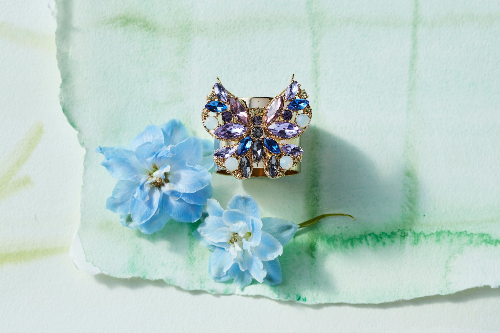 Serviettenringe Butterfly mit Glassteinen in blau und lila