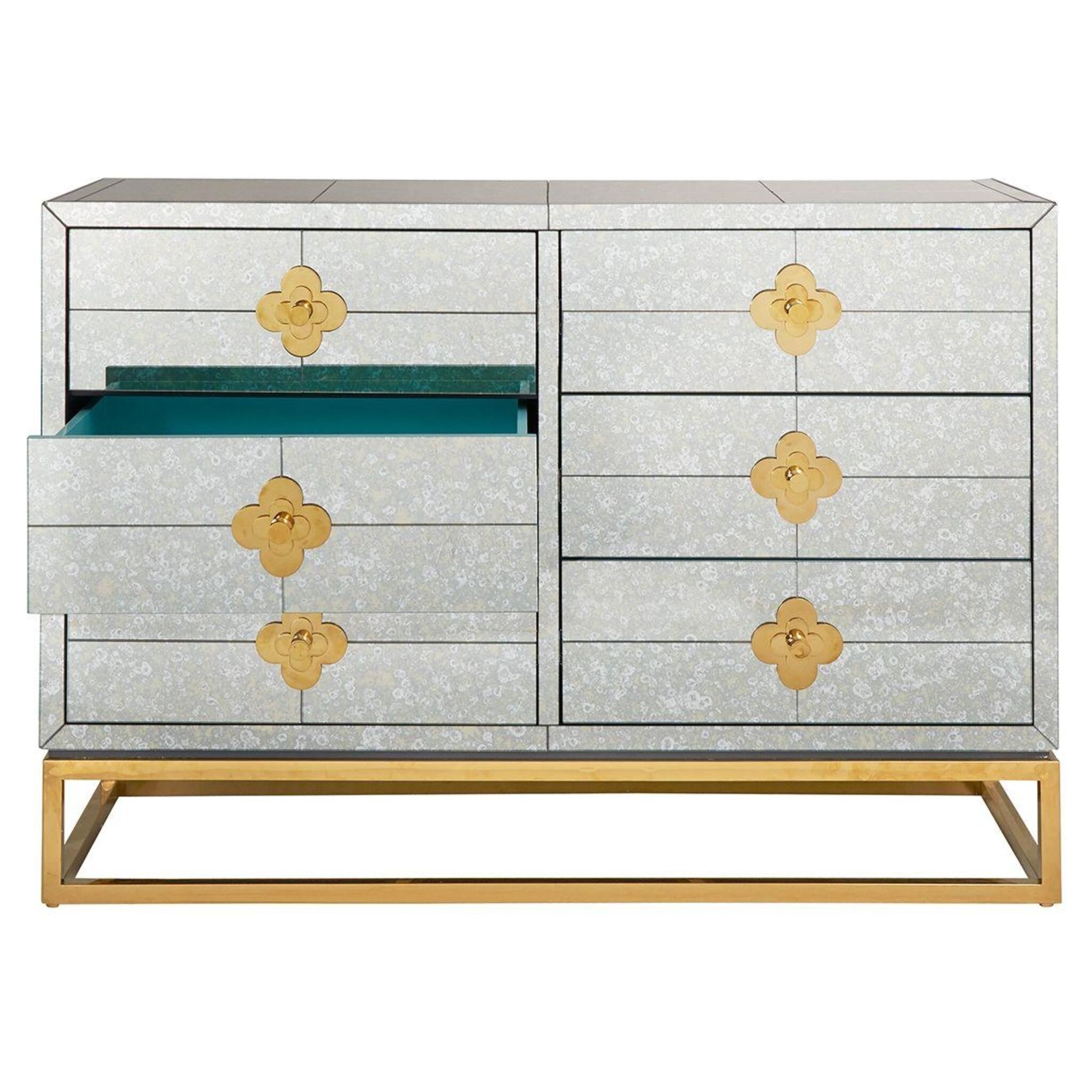 Jonathan-Adler-Kommode mit poliertem Messinggestell und luxuriösem Spiegeleffekt