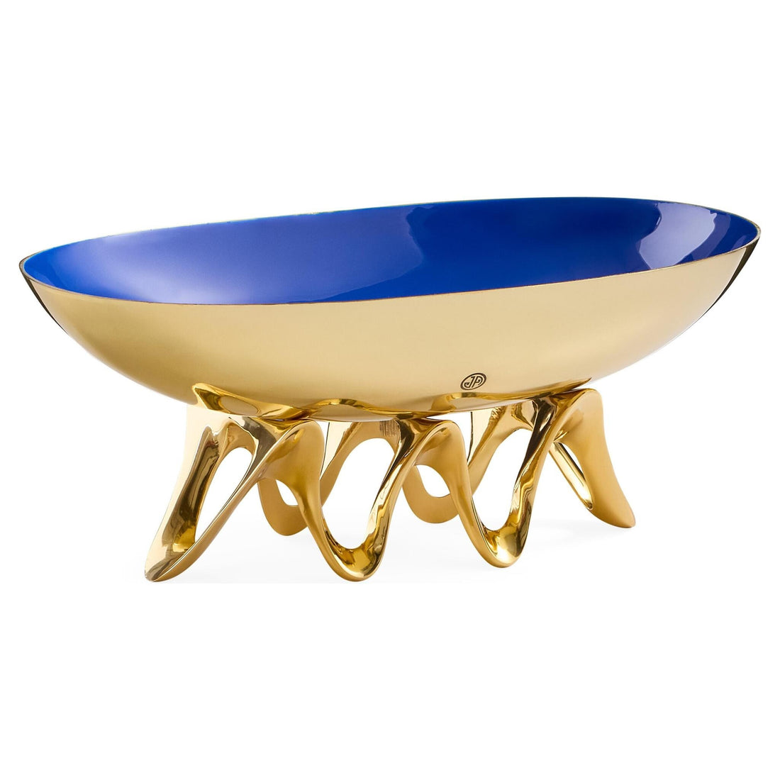 Luxuriöse Designschale aus Messing mit blauer Innenseite