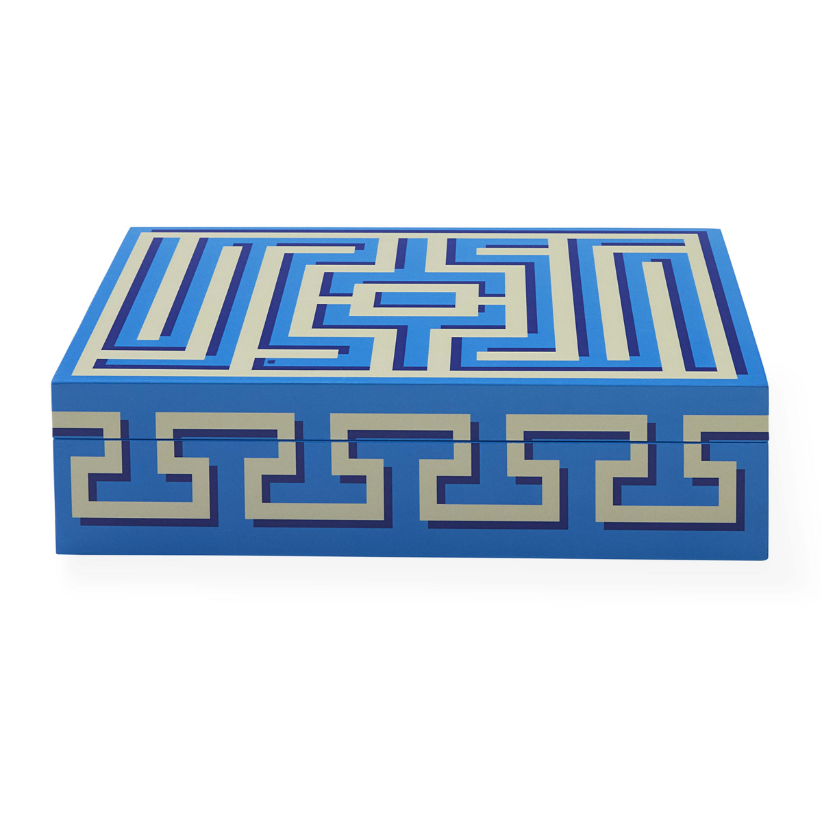 Lackierte LABYRINTH Design Box in Blau und Türkis mit Messingdetail