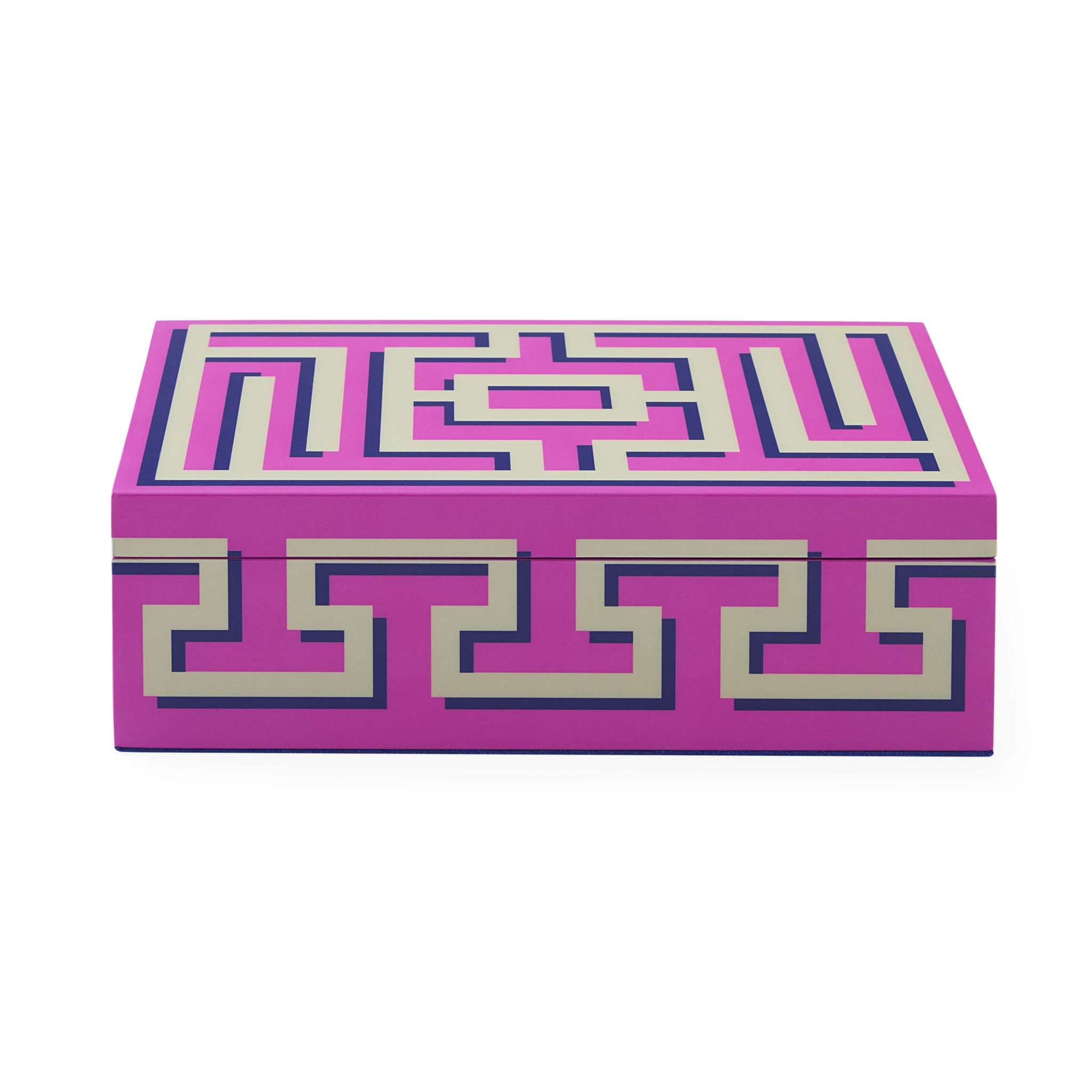 Pinke LABYRINTH Medium Lacquer Design Box mit grauem Muster