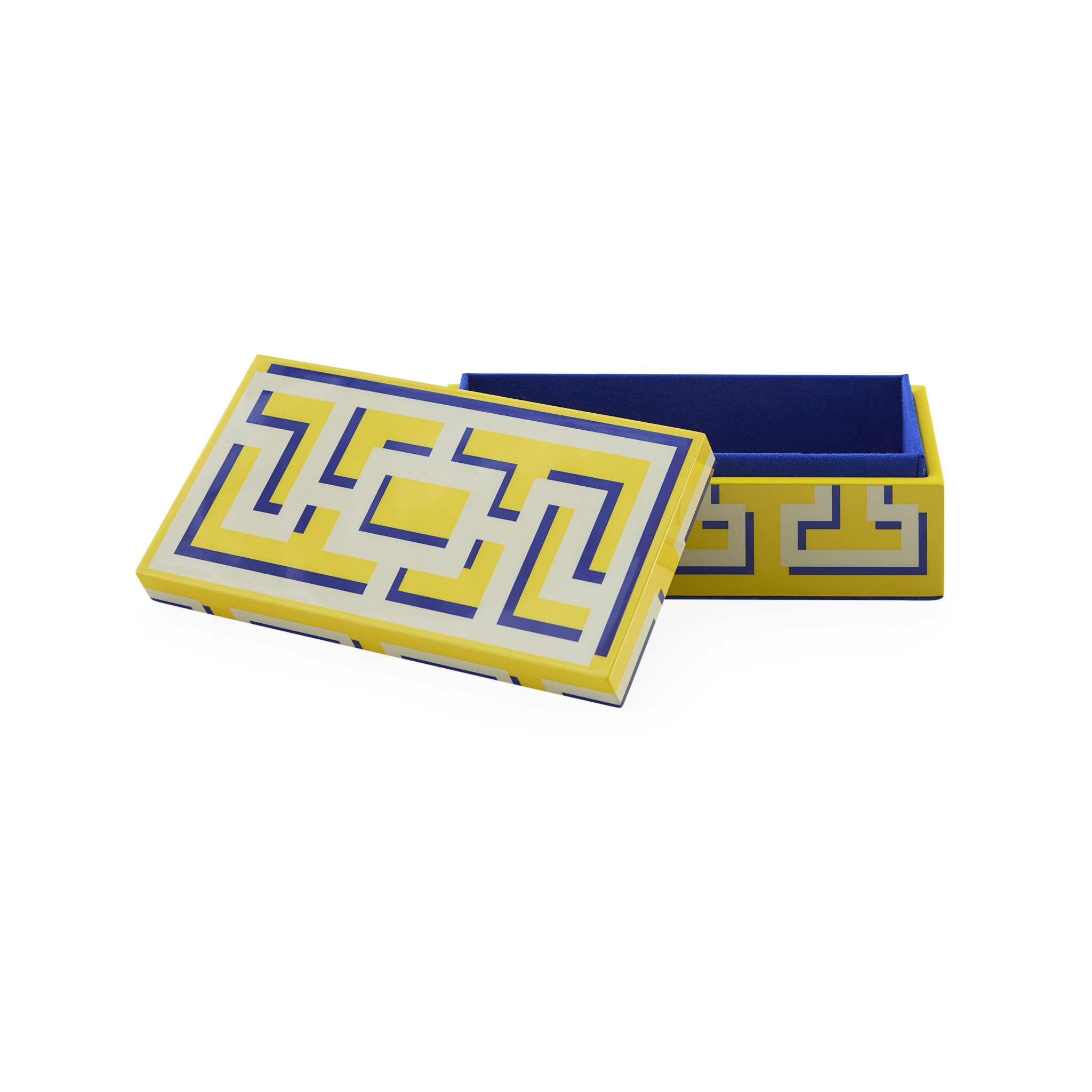 Hochglanz-Schmuckbox in Gelb mit Labyrinthdesign
