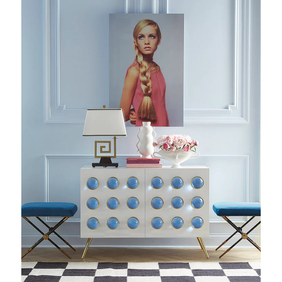 Pfauengrüner Velvet-Hocker im Empire-Stil von Jonathan Adler