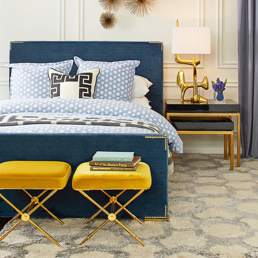 Rider X-Hocker in Rialto Gold mit poliertem Messinggestell