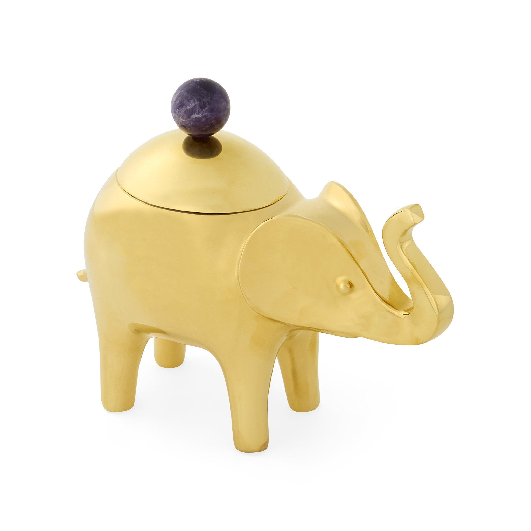 Goldene Elefantenbox als luxuriöses Dekoobjekt mit violettem Detail