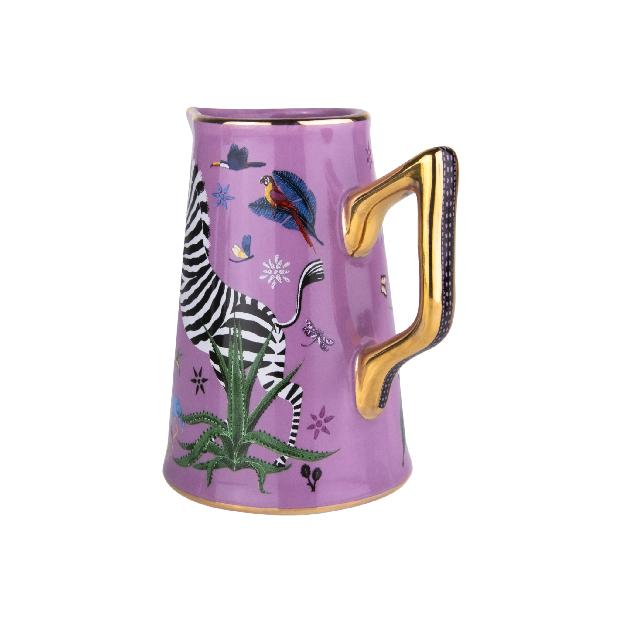 Keramik-Karaffe Jug Ceramic Small Pink mit Zebra-Motiv und tropischen Elementen von Ortigia Sicilia