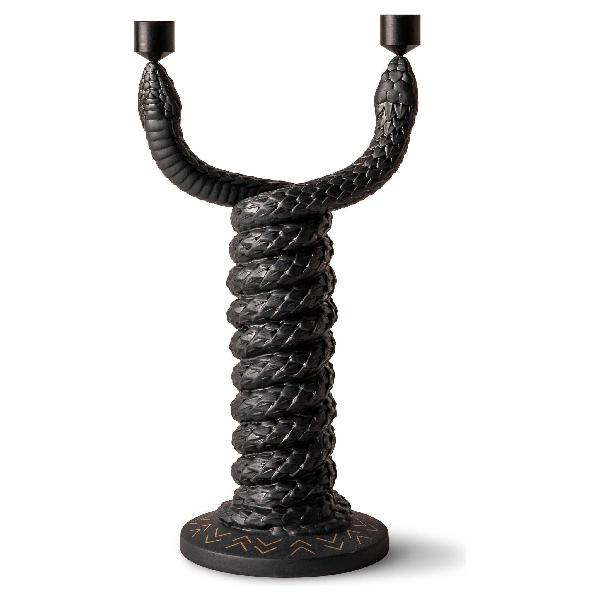 Exklusiver Schlangen-Kerzenständer aus schwarzem Porzellan
