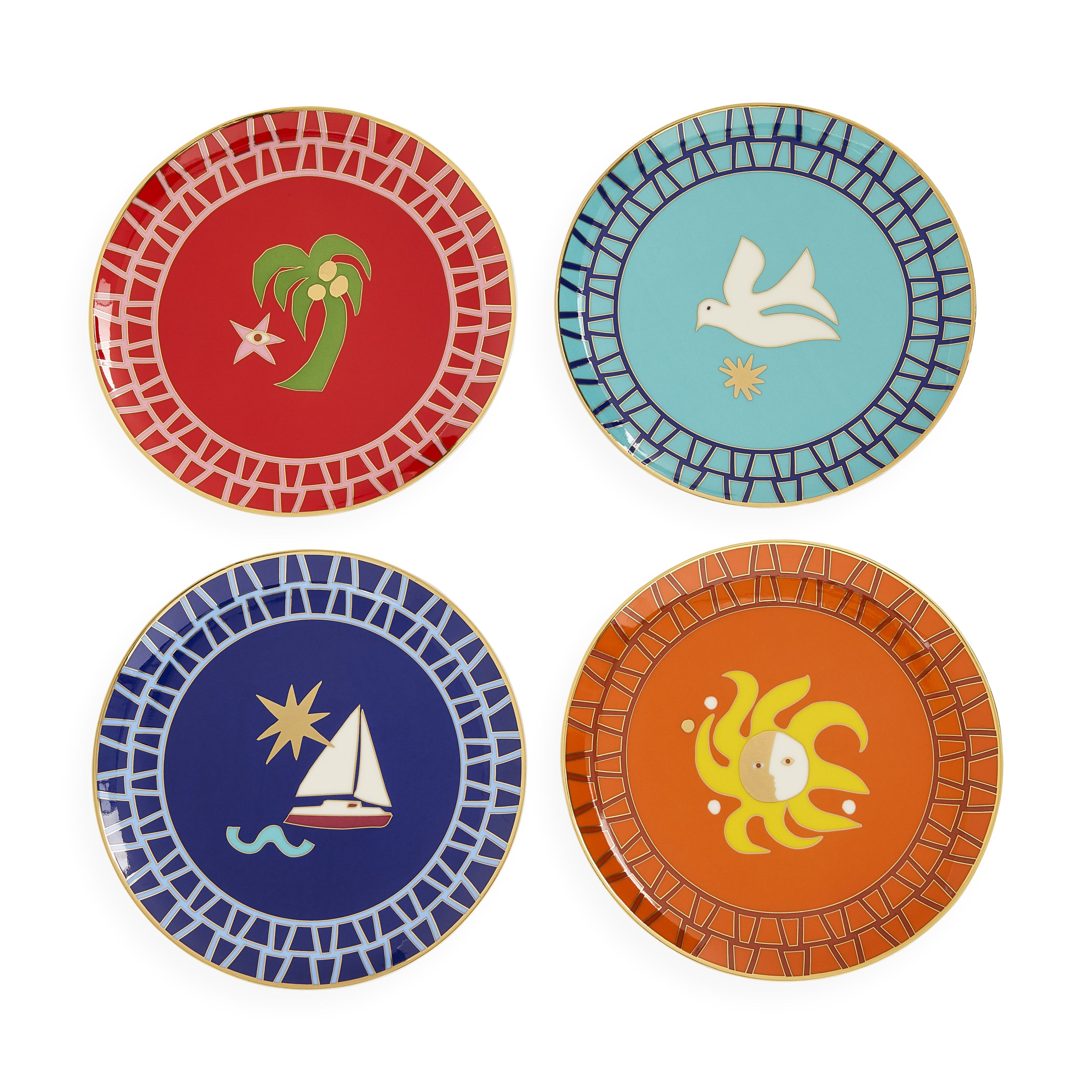 Playa Dessertteller Set – Porzellan Teller mit maritimen Motiven (4er Set)