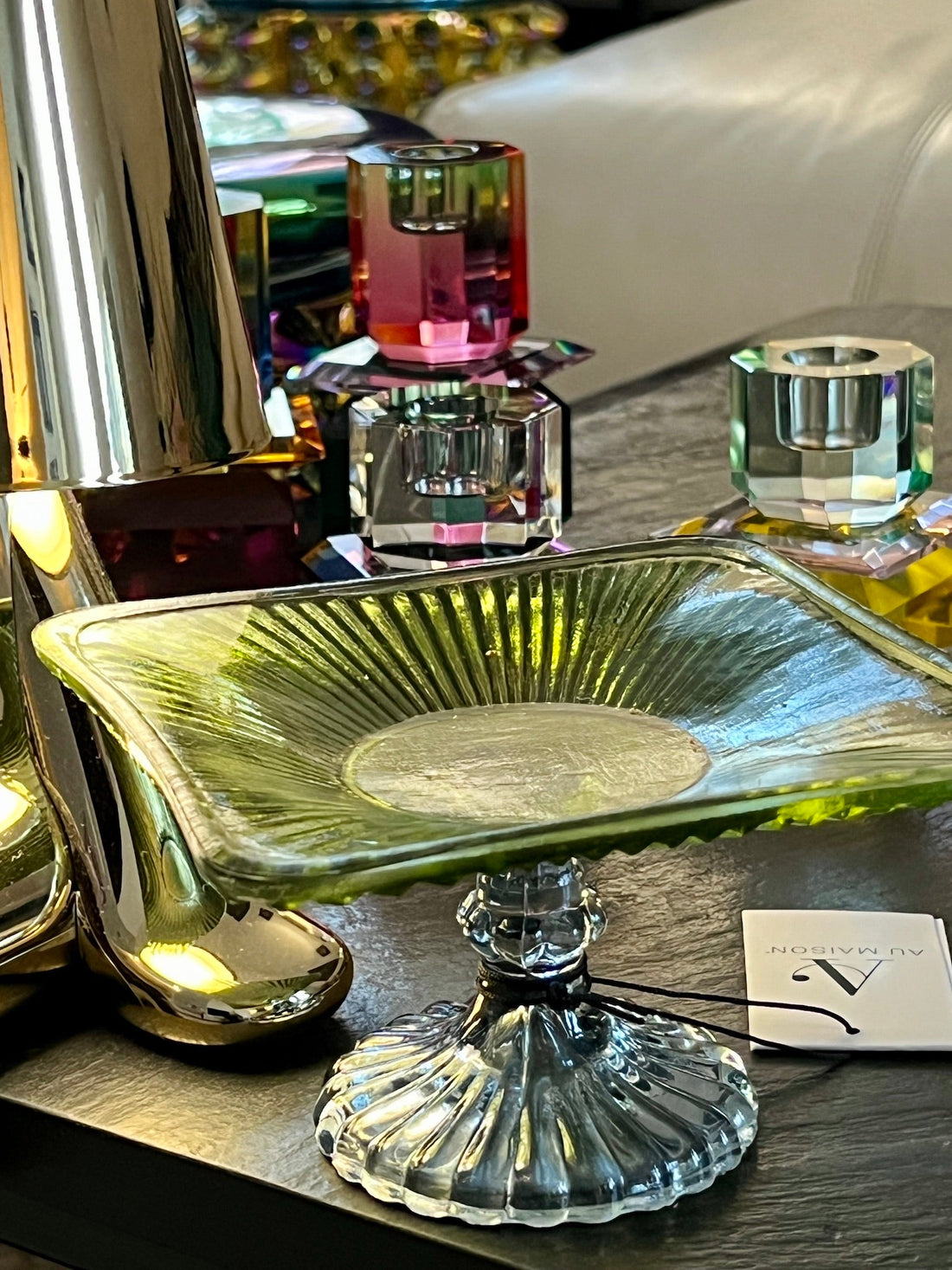 NORDIC ELEGANCE glass étagère in smoke blue/olive